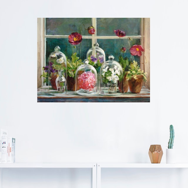 Artland Wandbild »Lila Mohnsammlung am Fenster«, Arrangements, (1 St.), als  Leinwandbild, Wandaufkleber oder Poster in versch. Größen auf Raten kaufen