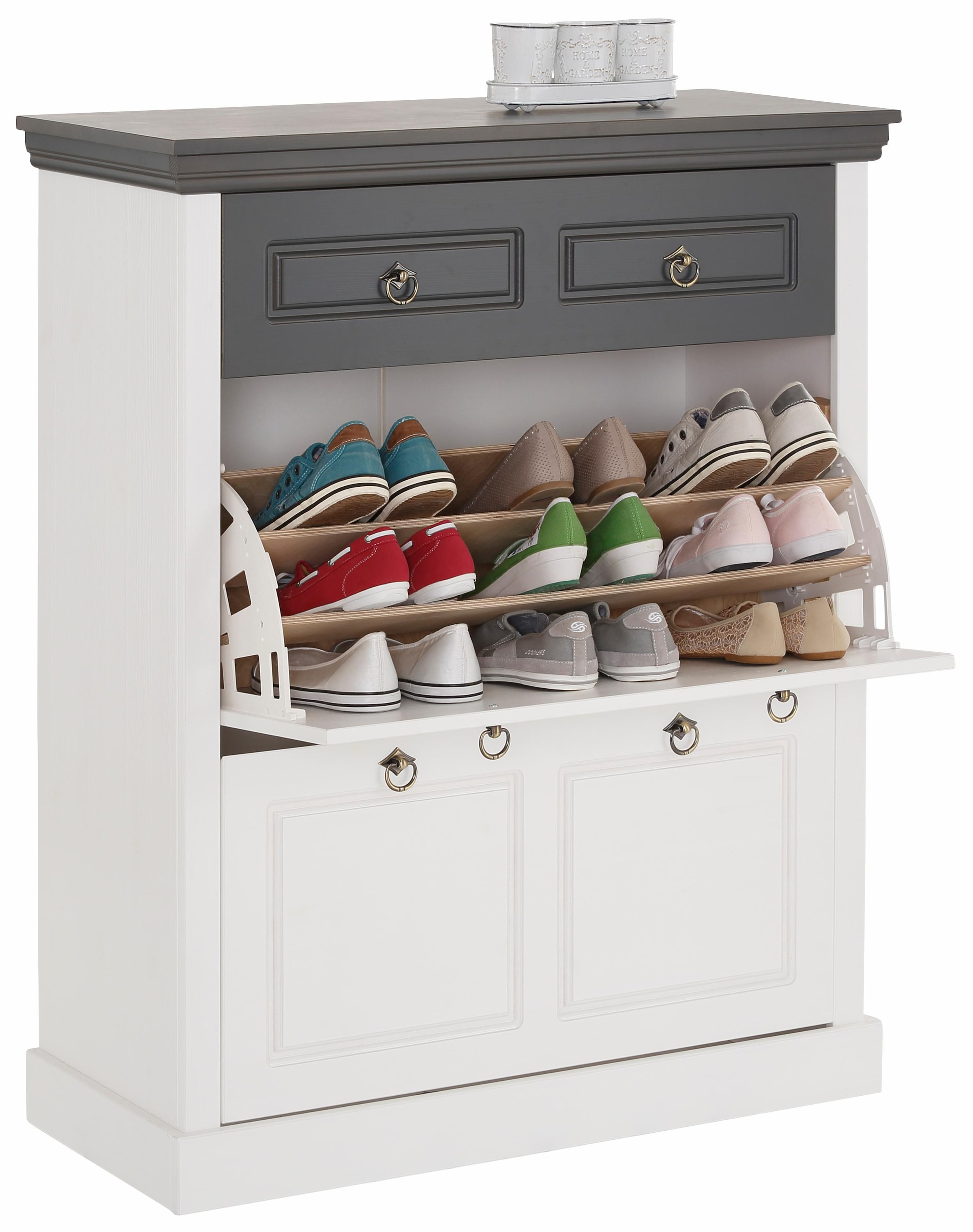Home affaire Schuhschrank »Basilico«, aus massiver Kiefer, FSC®, Breite 90 cm, mit Schublade, Kassettenoptik