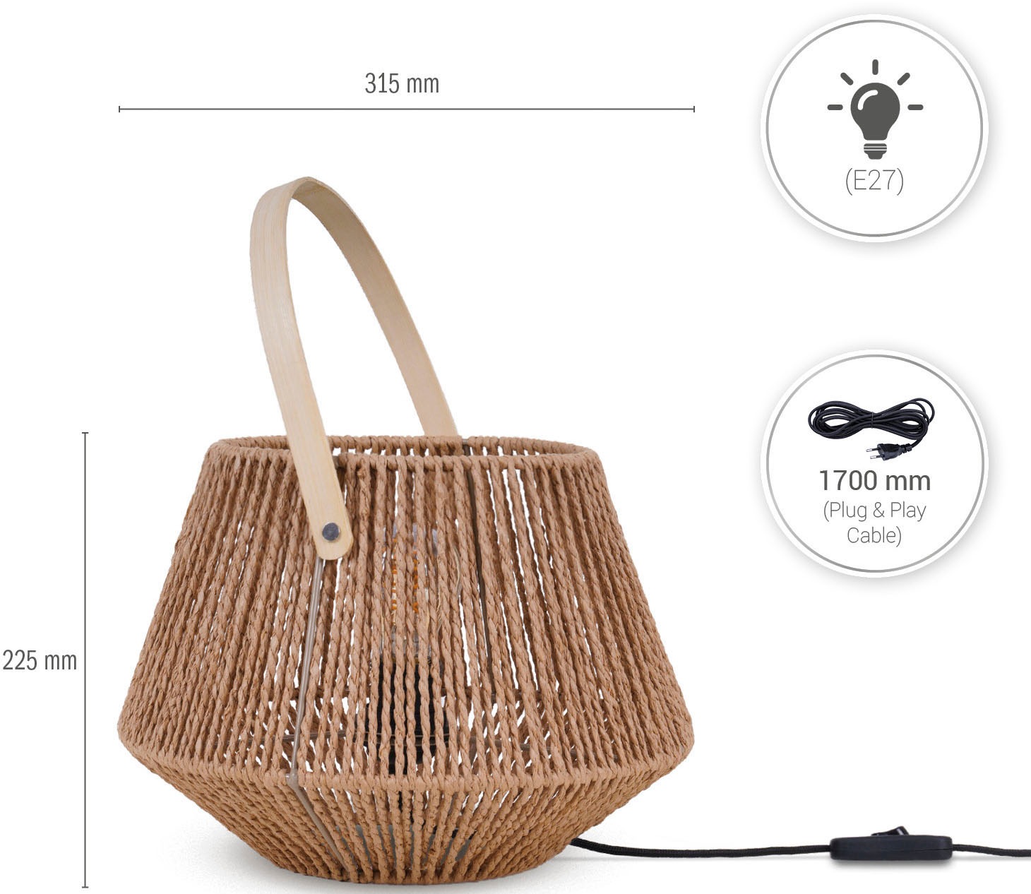 Paco Home Tischleuchte »CISCO« E27 Schreib Nachttisch Lampe Leselampe Lederband Korb E27