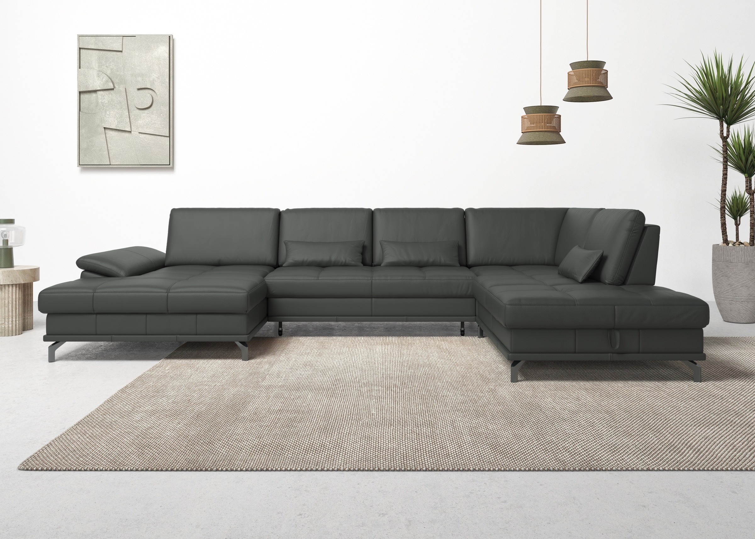 Places of Style Wohnlandschaft »Costello U-Form, mit Sitztiefenverstellung, Armteilverstellung und«, 3 Nierenkissen, optional Bettfunktion und Bettkasten