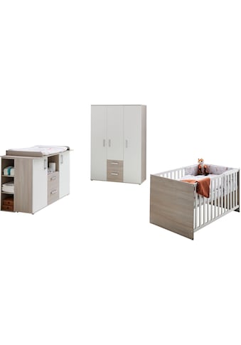 Babyzimmer-Komplettset »Geert«, (Set, 4 St., Kinderbett, Regal, Schrank, Wickelkommode)