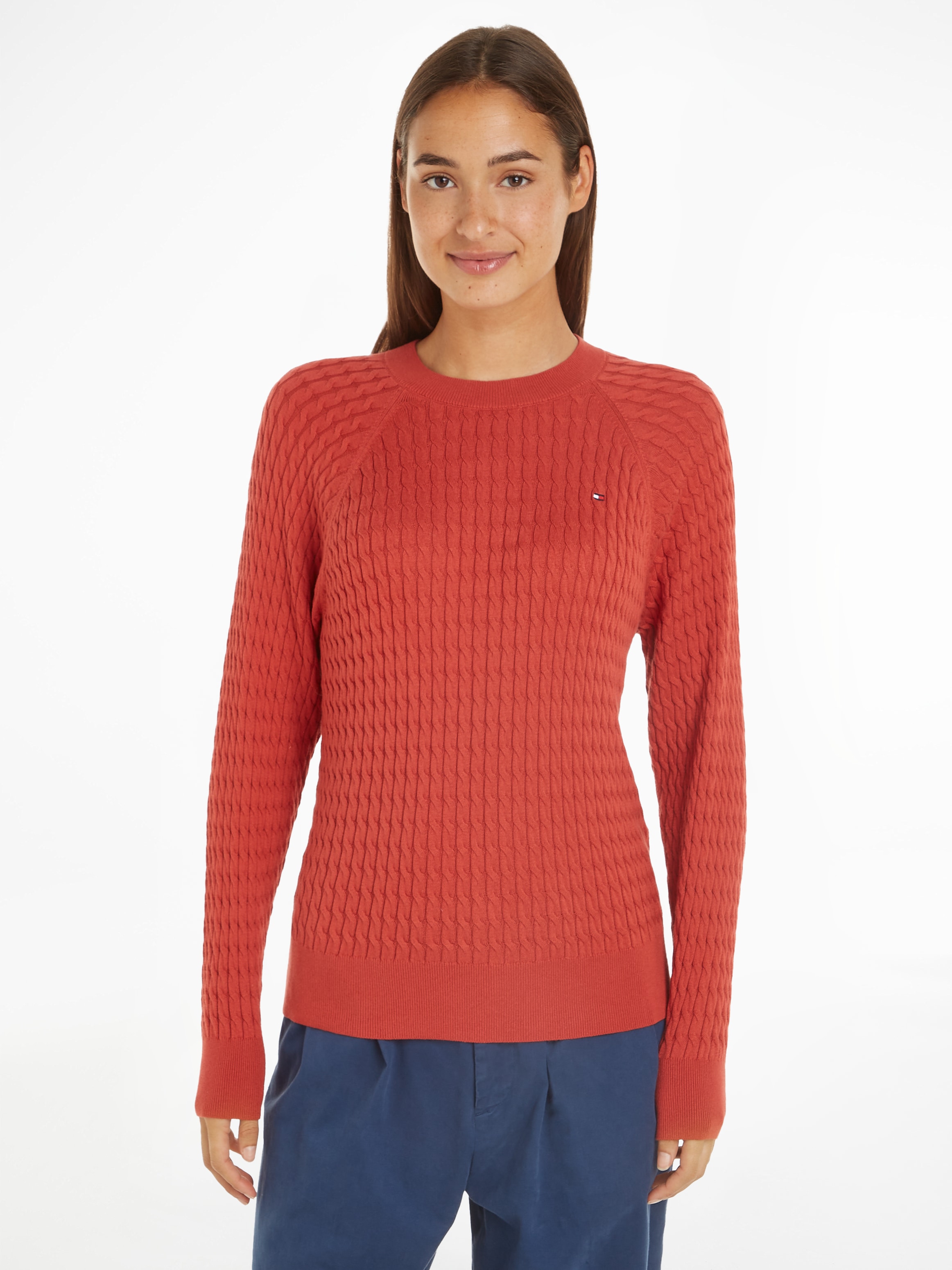 Rundhalspullover »CO CABLE C-NK SWEATER«, mit Zopfmuster