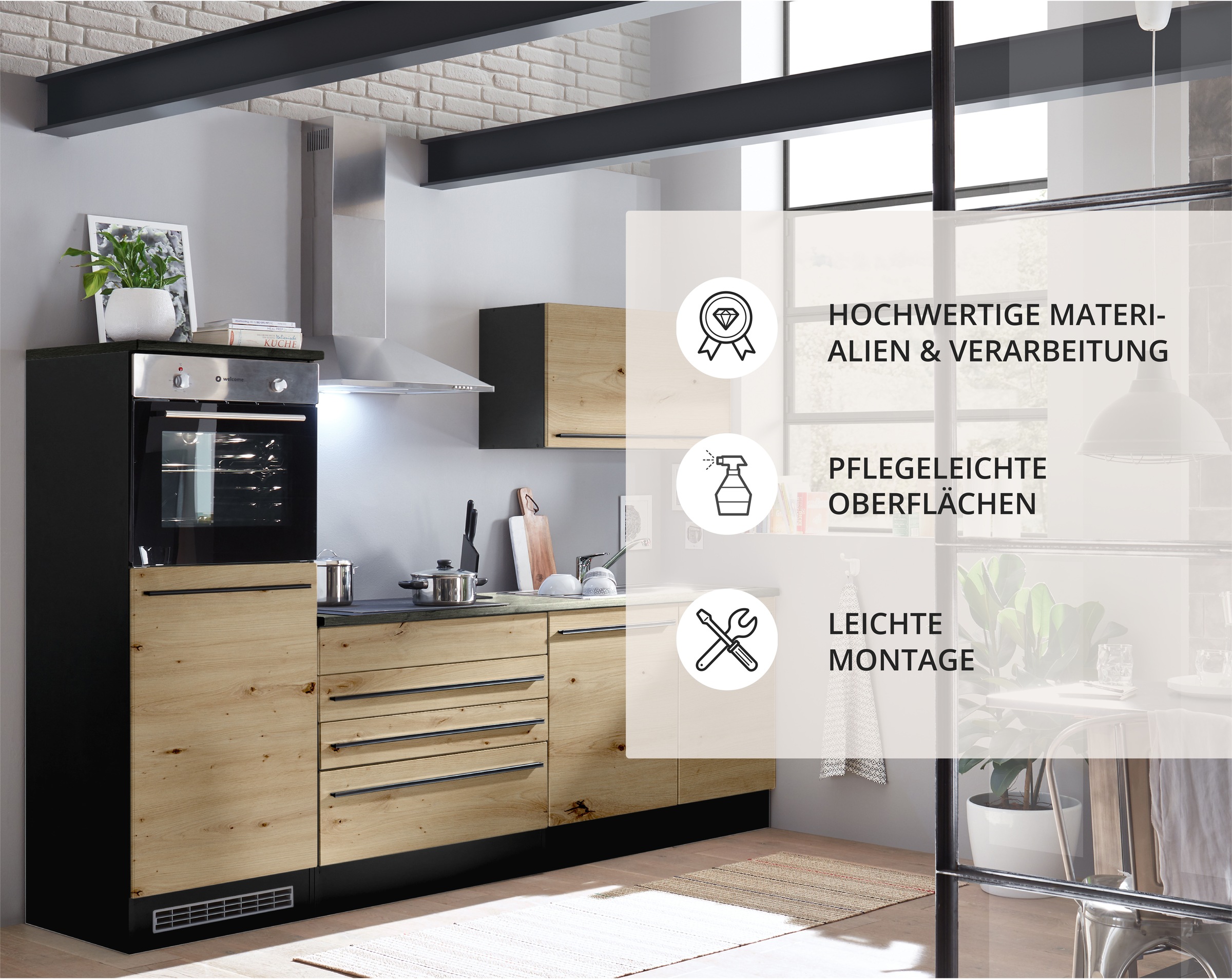 BASIC by Balculina Küchenzeile »Jazz«, Breite 260 cm, wahlweise mit E-Geräten