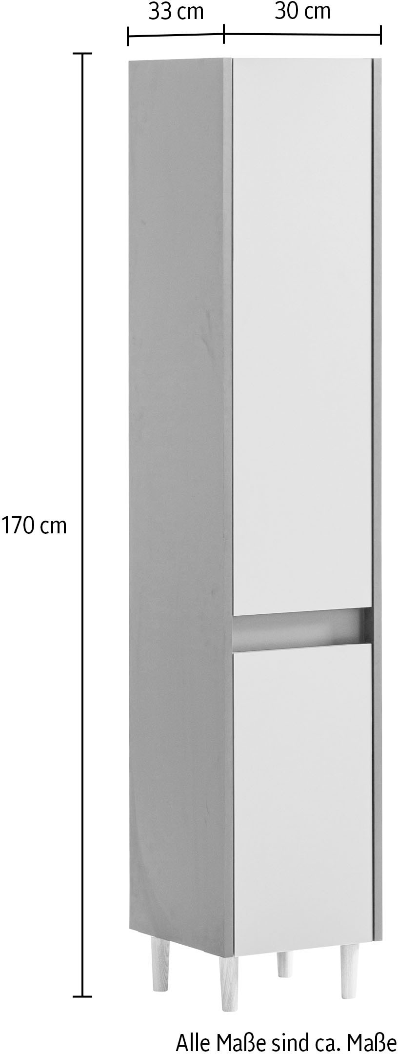 welltime Hochschrank »Lovis, Breite 30 cm«, Wechselbarer Türanschlag, Möbelfüße aus Massivholz