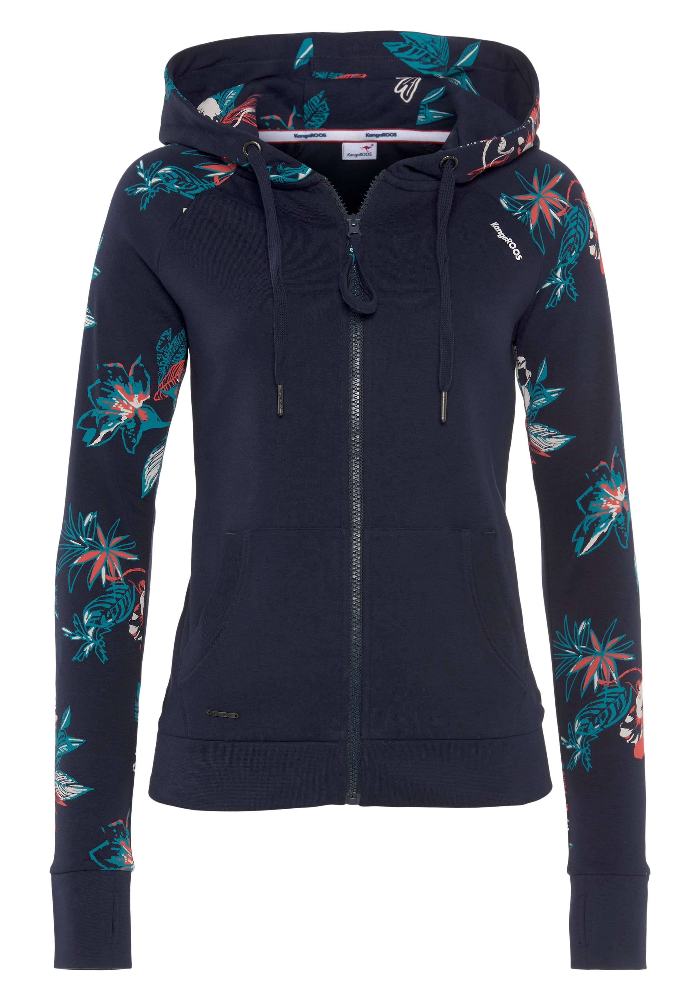 KangaROOS Kapuzensweatjacke, mit blumigem Druck im Hawaii-Look