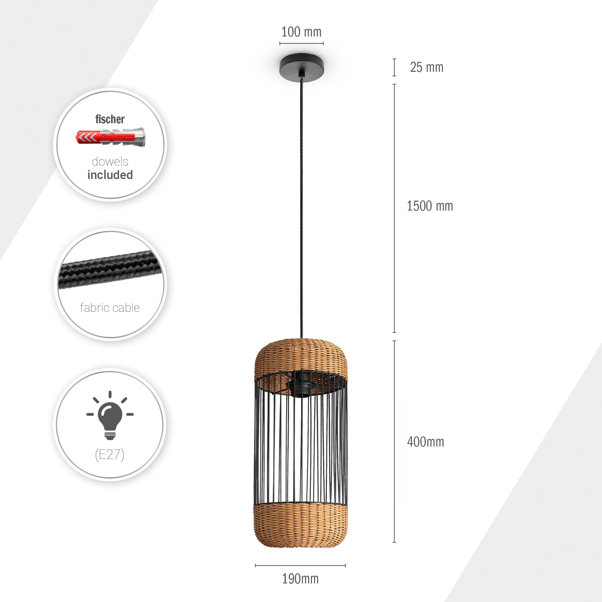Paco Home Pendelleuchte »PUSTA«, kaufen Lampe Rustikal Boho online Esszimmer Garantie Rattan XXL 3 Zylinder Pendelleuchte | Jahren mit E27