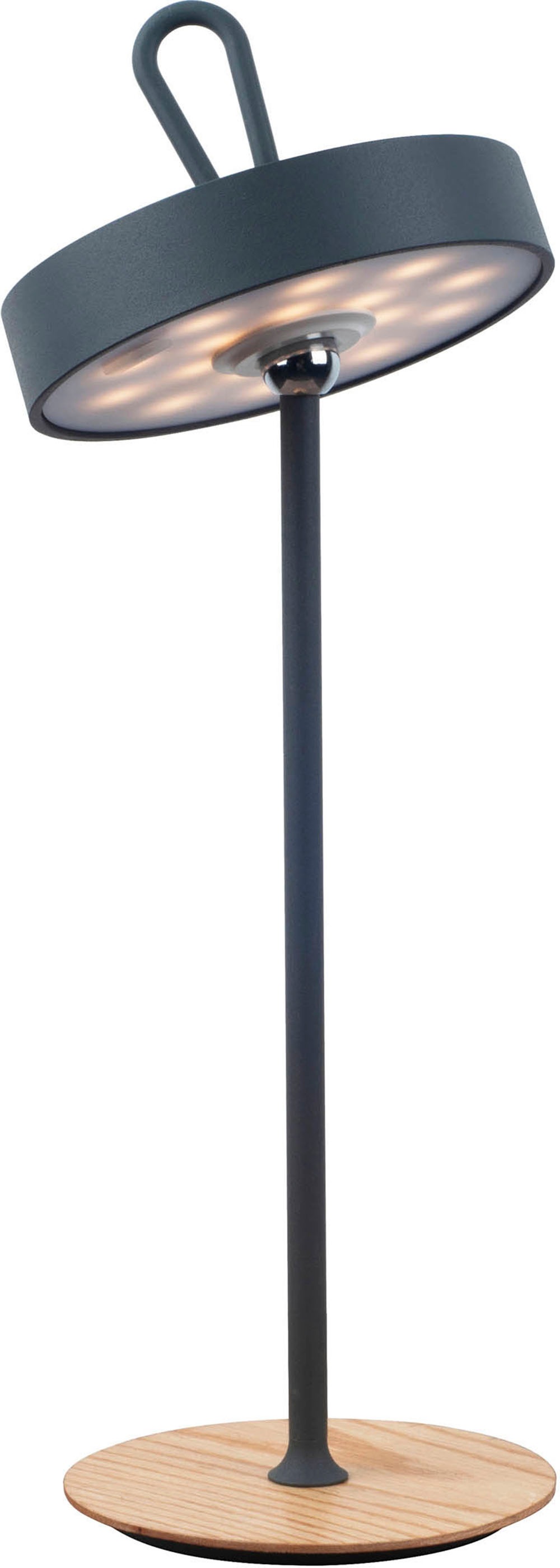 my home LED Tischleuchte »Charmont mit Holzfuß, abnehmbares Kopfteil als Hängeleuchte verwendbar«, 1 flammig, Leuchtmittel LED-Modul | LED fest integriert, aufladbar, inkl Akku + USB Kabel, Kopfteil magnetisch, abnehmbar, Holz
