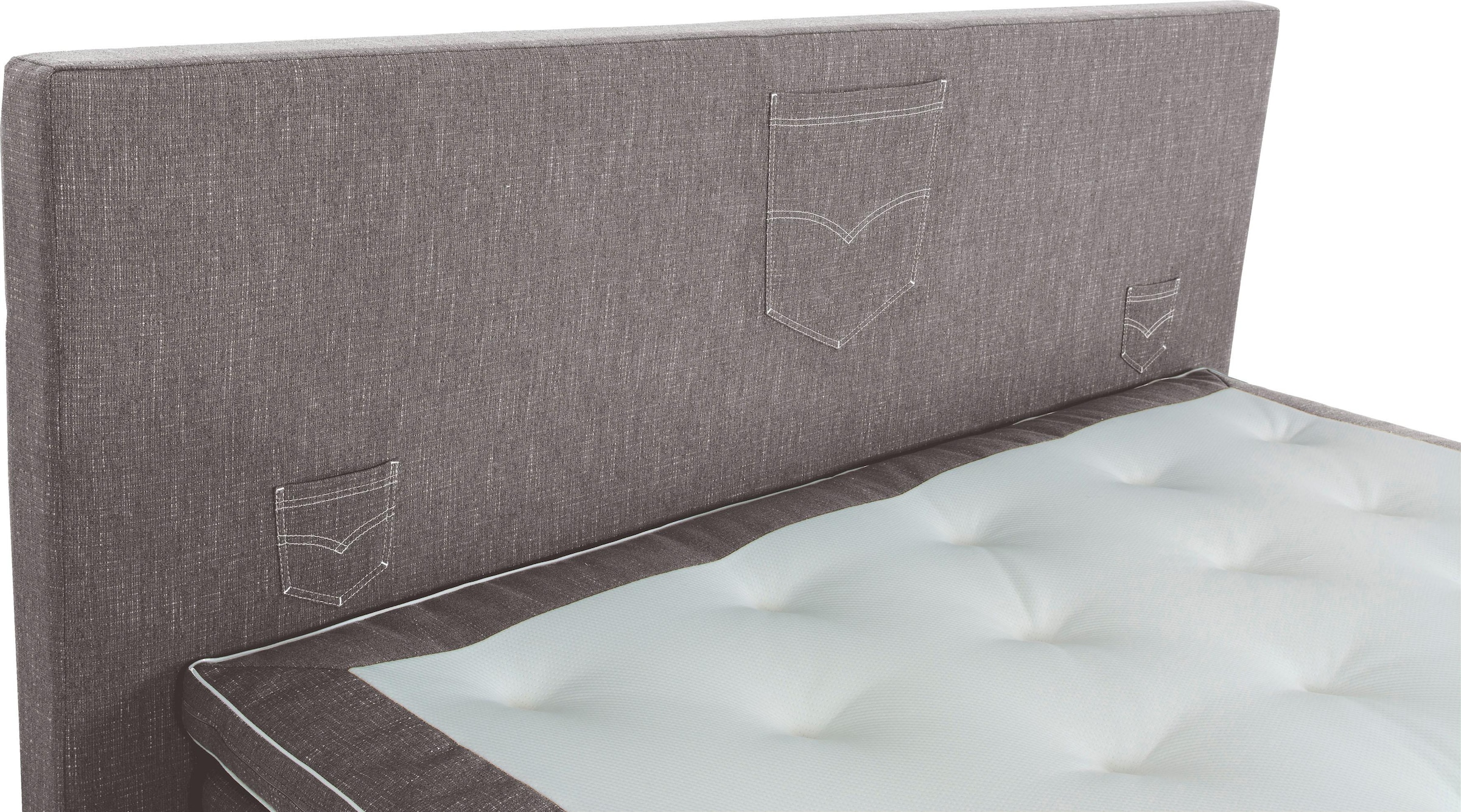 INOSIGN Boxspringbett »Zahara«, inkl. Topper, besonderes Highlight: aufgenähten Jeanstaschen - Optik