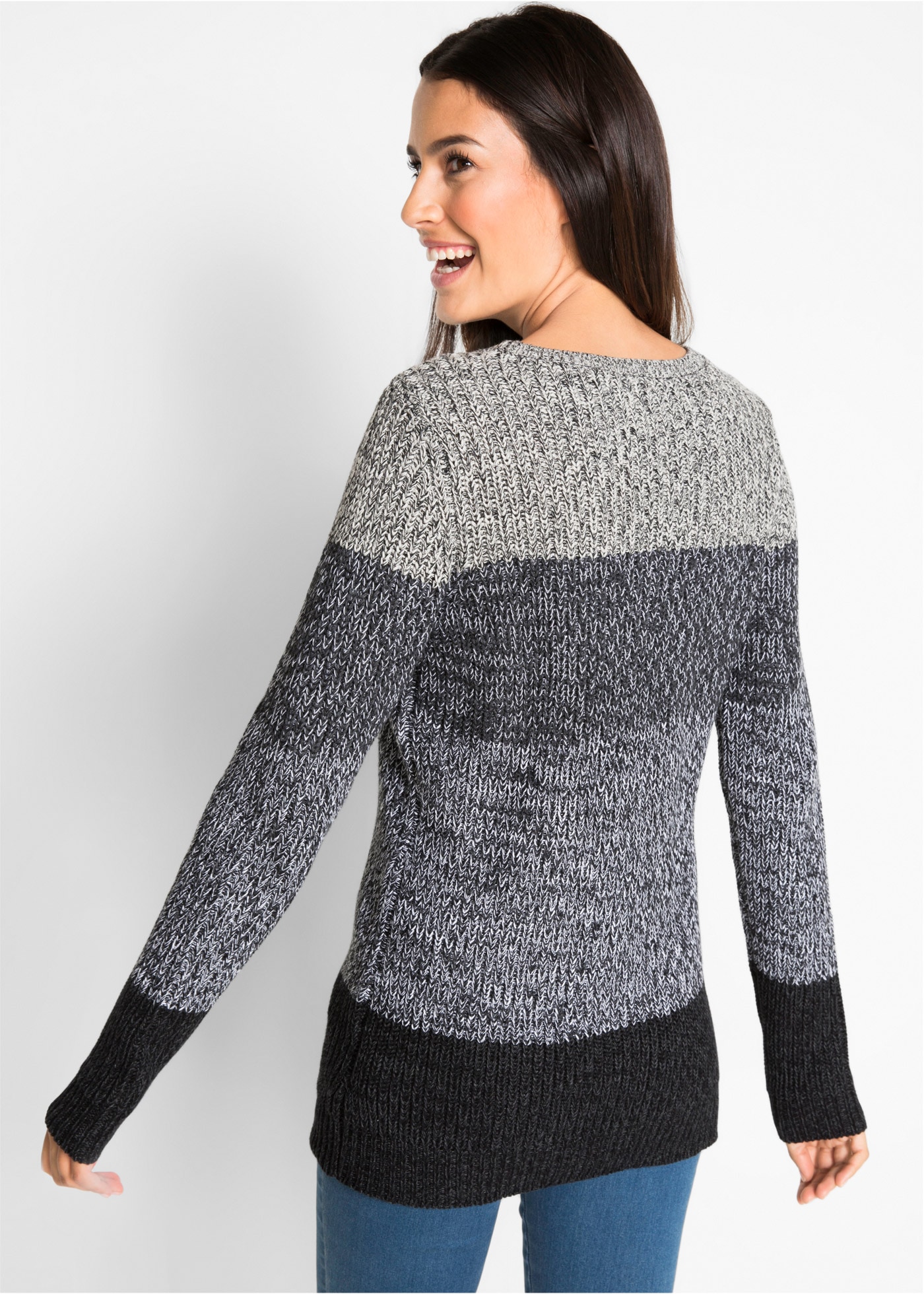 bonprix Strickpullover aus Baumwollmischung, ohne Verschluss, eng anliegende Passform