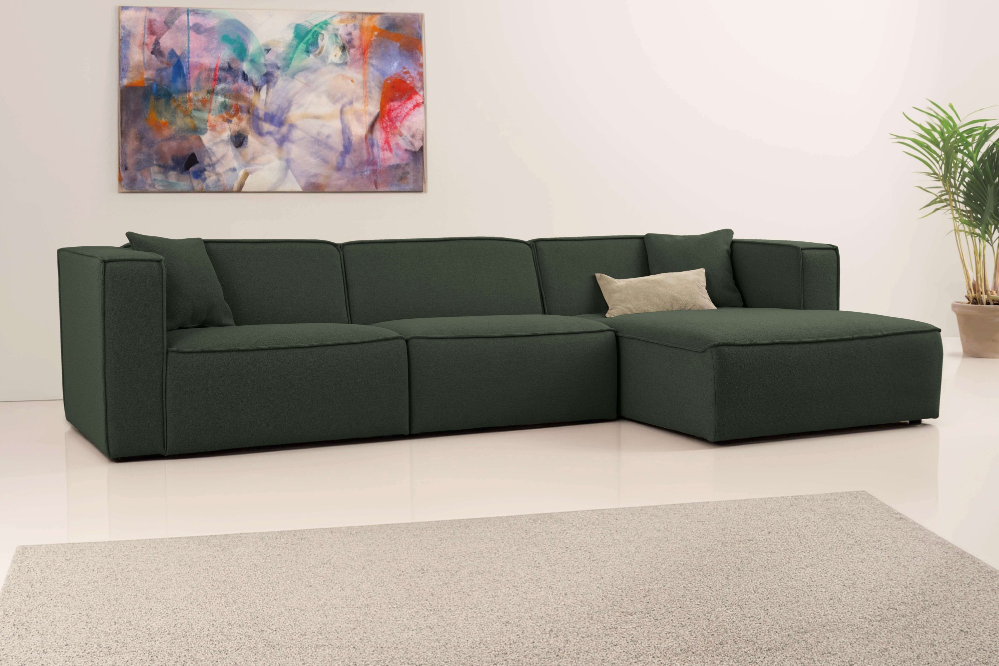 OTTO home Ecksofa »Tammie« Breite 312 cm, Webstoff fein, bodentief, mit Wellenunterfederung