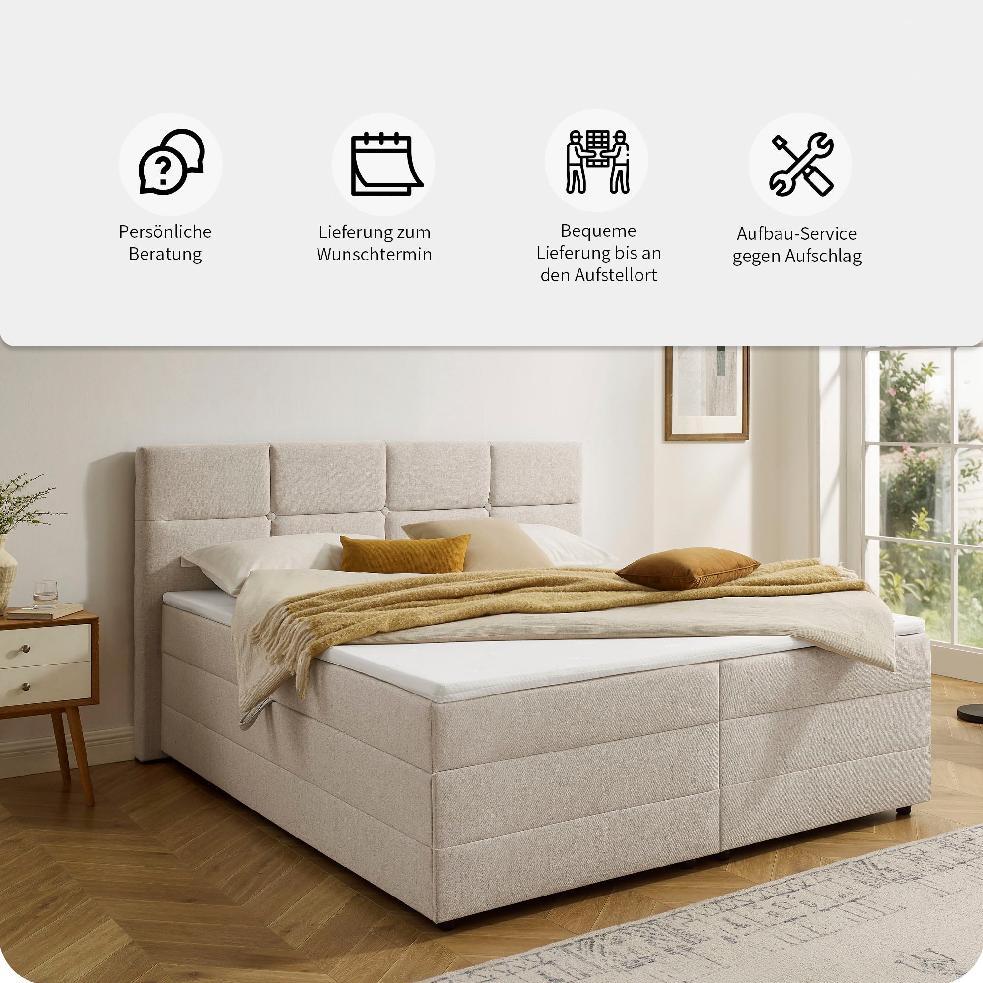 INOSIGN Boxbett »Fillmore inkl. Bettkasten, Liegefläche 180x200 cm, in Boxspring-Optik« inkl. Topper, erhältlich in verschiedenen Farben