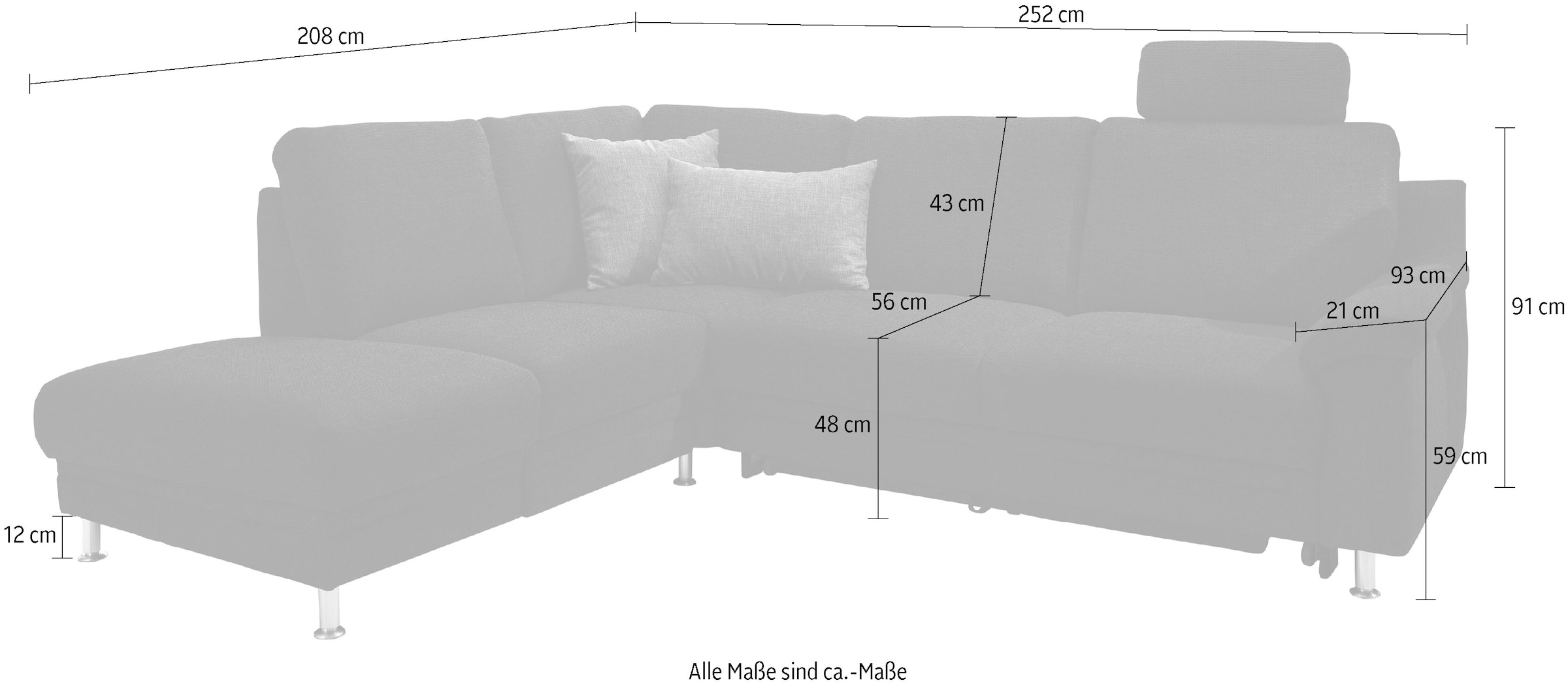 3C Carina Ecksofa »Korfu L-Form«, incl.- 1 Kopfstütze, wahlweise mit Schlafunktion und Stauraum
