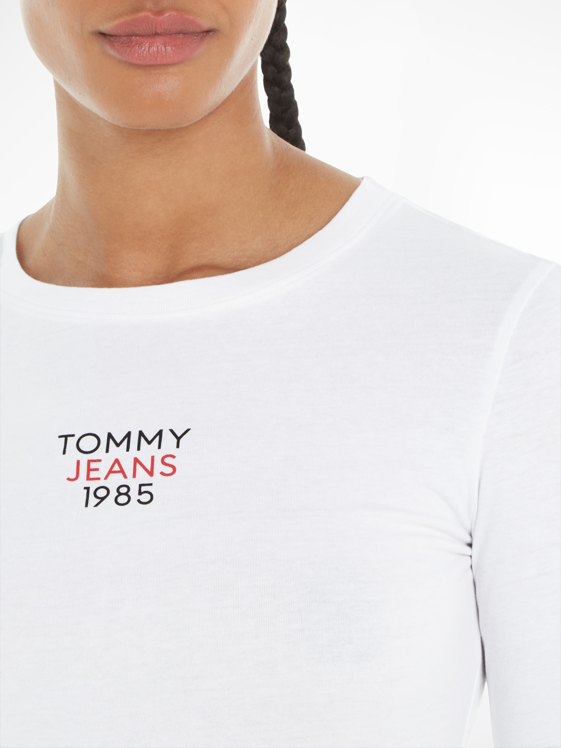 Essential Shirt«, Tommy »Slim Longsleeve Logo Logoschriftzug ♕ Jeans Langarmshirt bei Fit mit