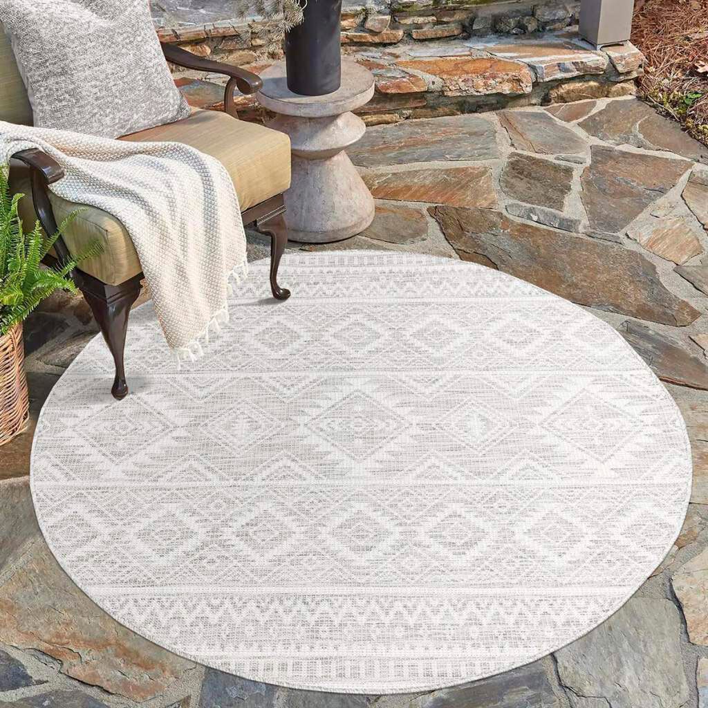 Carpet City Outdoorteppich »PALM3522«, rund, 5 mm Höhe, Wetterfest & UV-beständig, für Balkon, Terrasse, Küche, flach gewebt