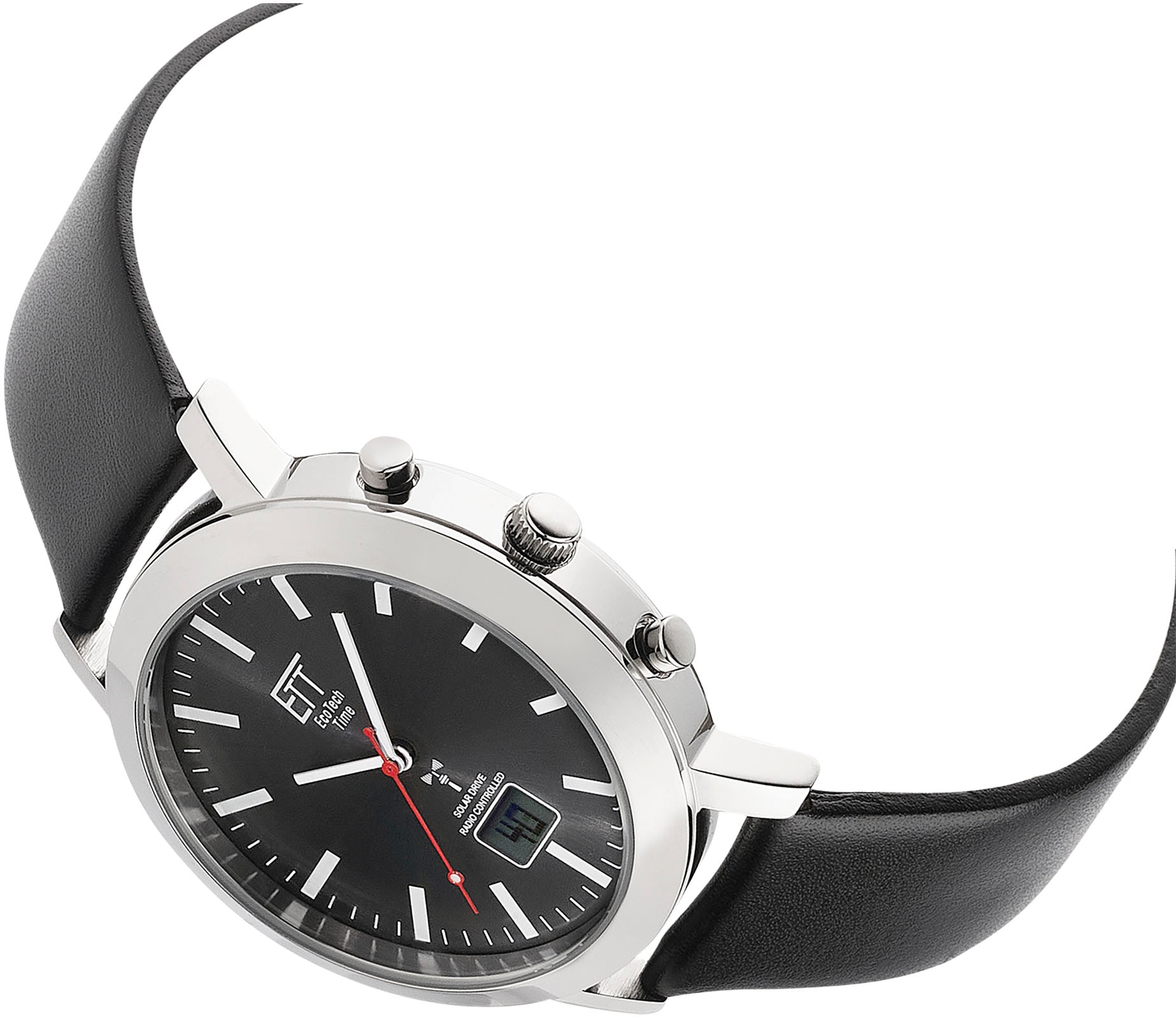 ETT Funkuhr »Station Watch«, Armbanduhr, Herrenuhr, Datum, Solar, Lederarmband
