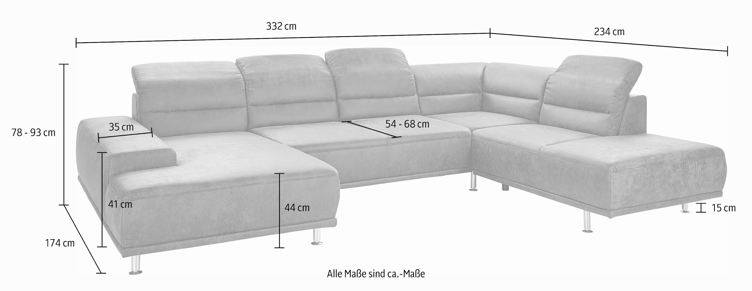 sit&more Wohnlandschaft »Mariola U-Form«, mit Federkern, inklusive Kopfteil- und Sitztiefenverstellung