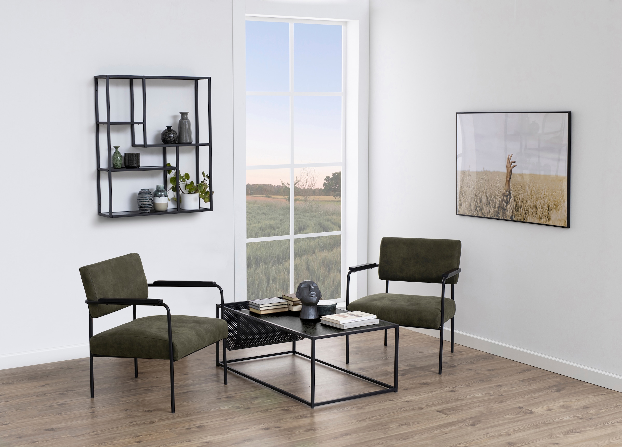 ACTONA GROUP Wandregal, Metallgestell im Industrie-Look, 3 Einlegeböden, asymmetrische Details