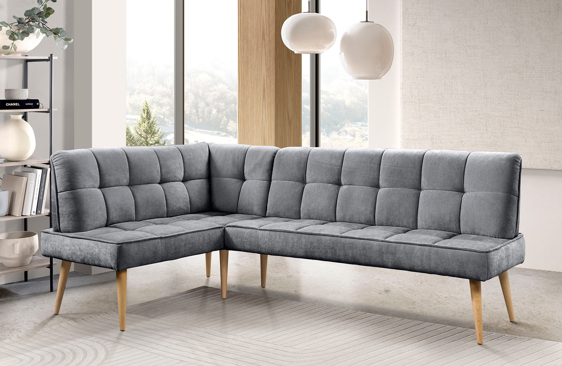 exxpo - sofa fashion Eckbank »Latte« moderne Sitz- und Rückensteppung, bequem und elegant, hoher Holzfuß