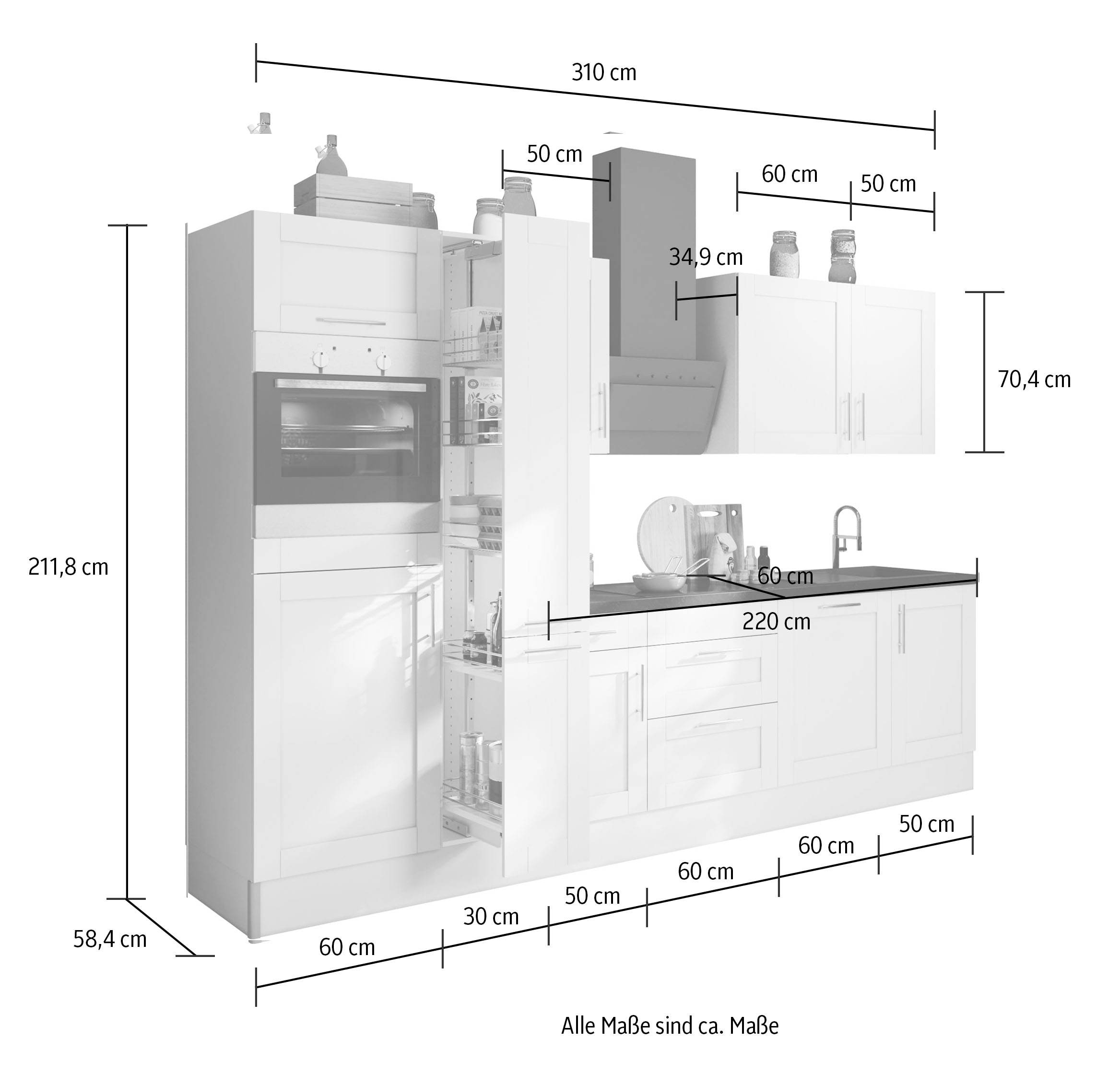 OPTIFIT Küchenzeile »Ahus«, Breite 310 cm, wahlw. mit E-Geräten, MDF  Fronten, Soft Close Funktion auf Raten kaufen | Kochfeldumbauschränke