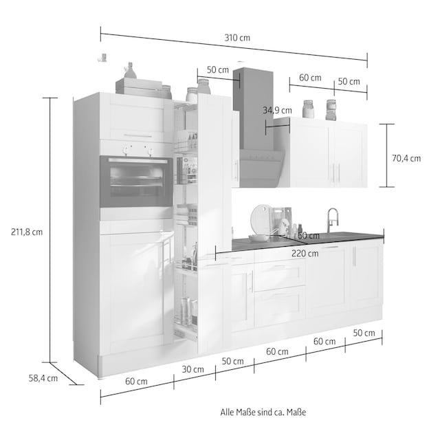 OPTIFIT Küchenzeile »Ahus«, Breite 310 cm, wahlw. mit E-Geräten, MDF  Fronten, Soft Close Funktion auf Raten kaufen