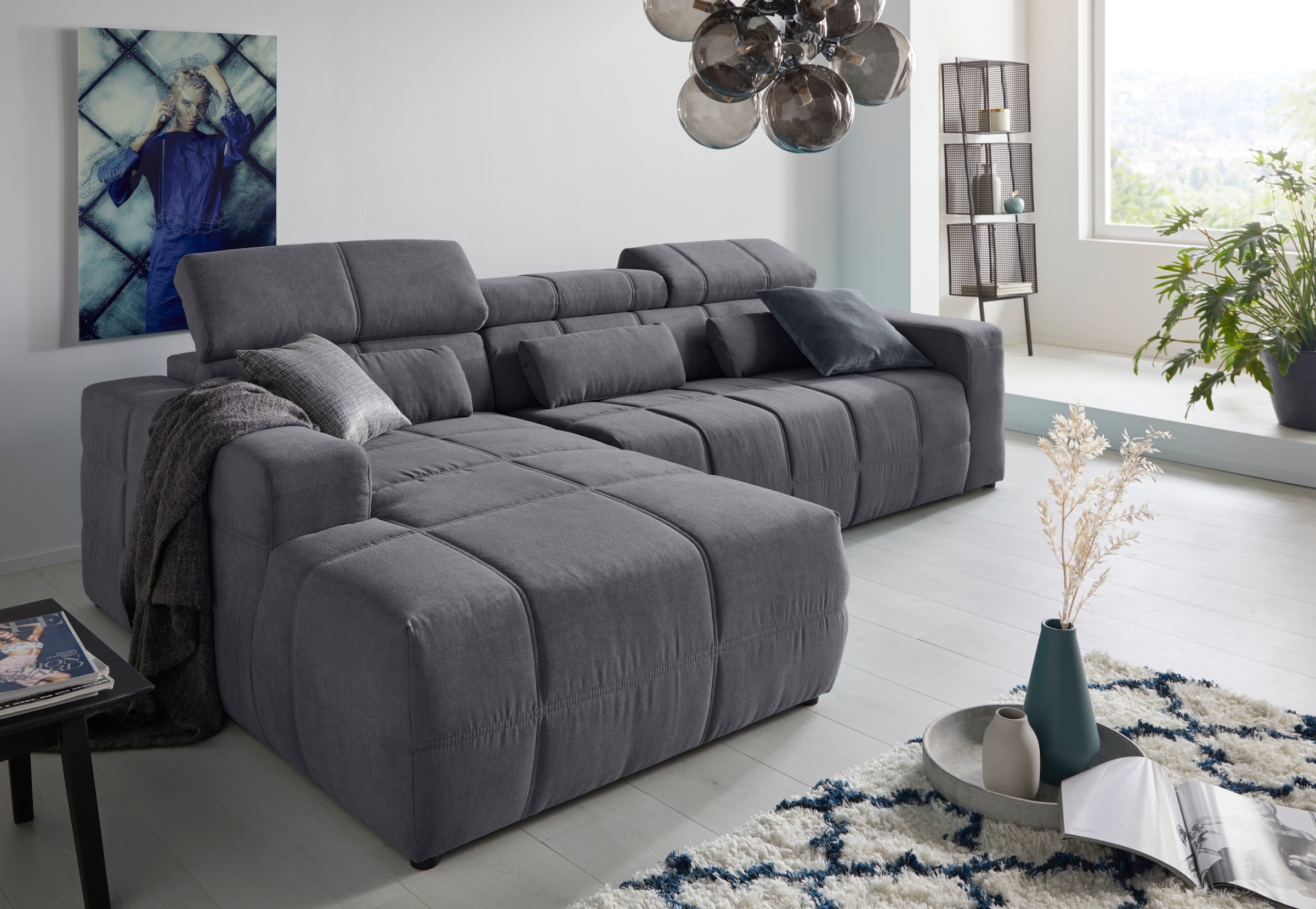 DOMO collection Ecksofa »Brandon B/T/H: 289/177/80 cm, whlw. mit Sitztiefenverstellung, L-Form«, mit Kopfteilverstellung, wahlweise Sitztiefenverstellung, L-Form