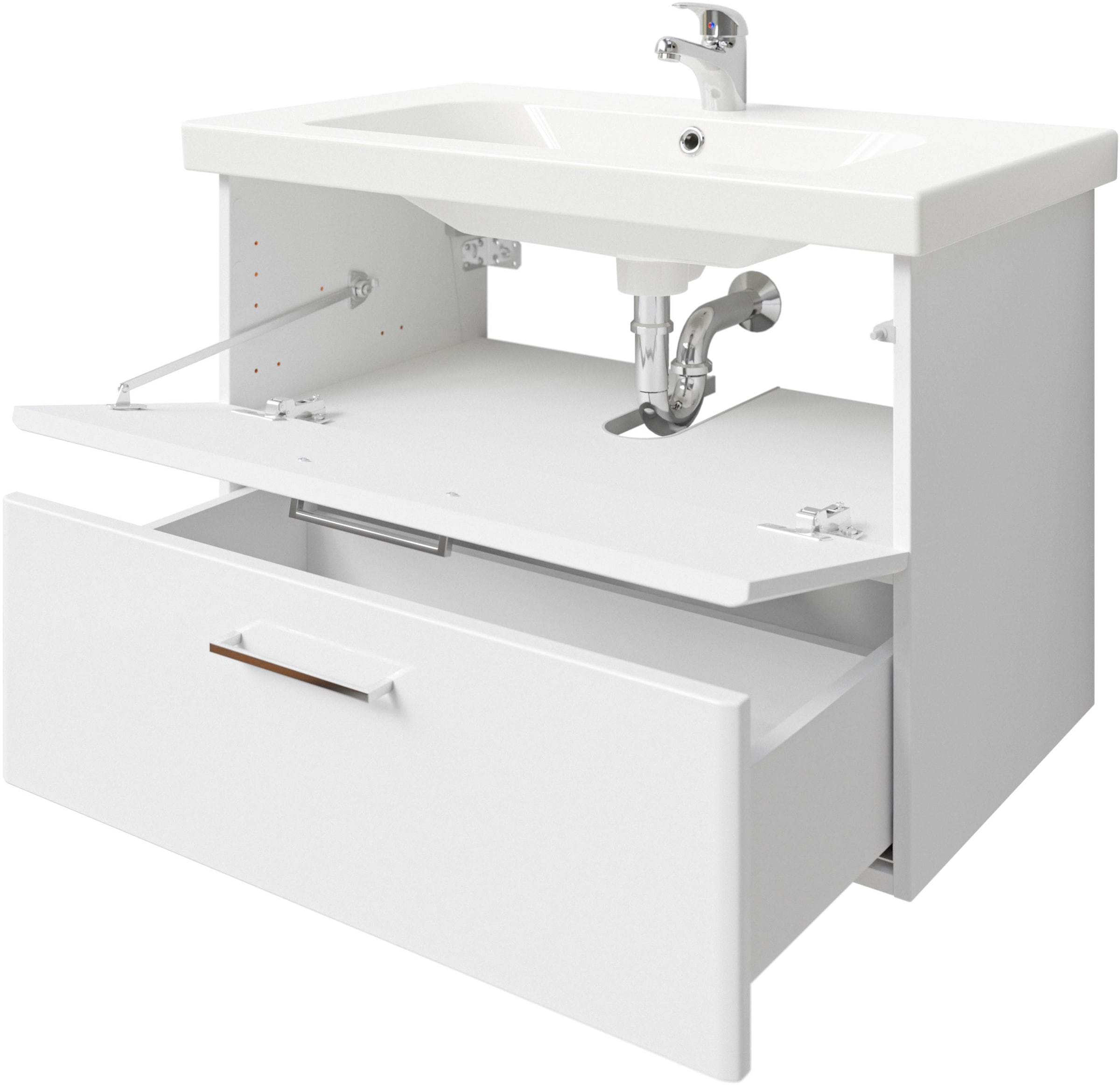 Saphir Badmöbel-Set »Quickset 316 4-teilig, Keramikwaschtisch mit LED-Spiegelschrank«, (5 St.), mit Unterschrank, Hängeschrank, 5 Türen, 1 Klappe, inkl. Türdämpfer