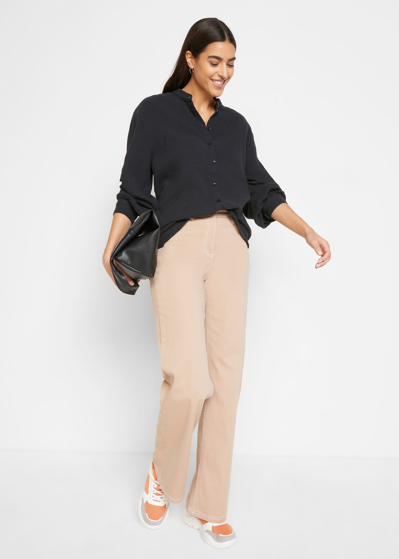 bonprix Langarmbluse »Musselin-Longbluse aus Baumwolle« Oversize-Passform, mit Seitenschlitzen, aus Musselin