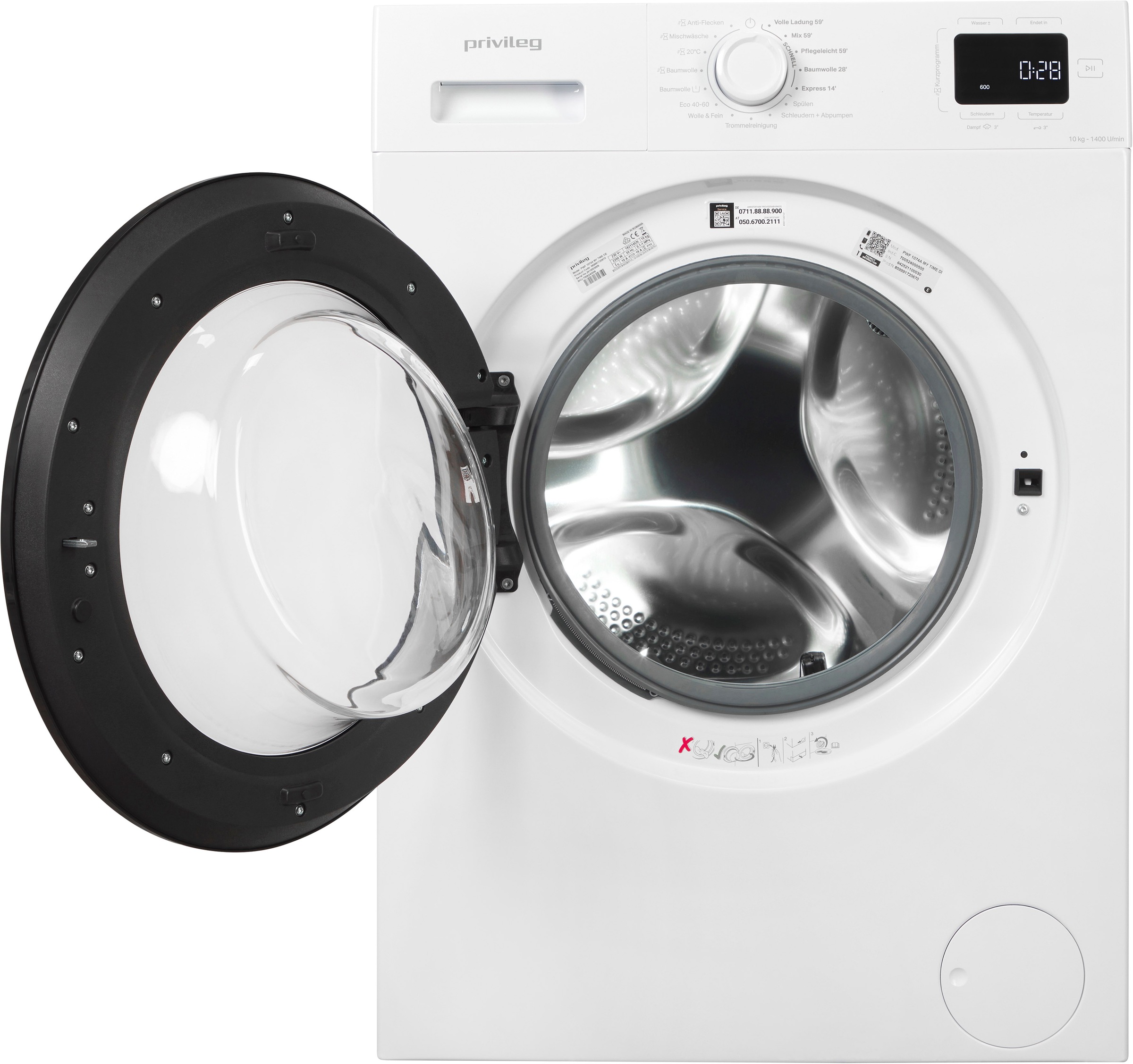 Privileg Waschmaschine MY TIME »PWF 1074A MY TIME DE«, 10 kg, 1400 U/min, Quick Cycles – 5 Programme in unter 1 Stunde