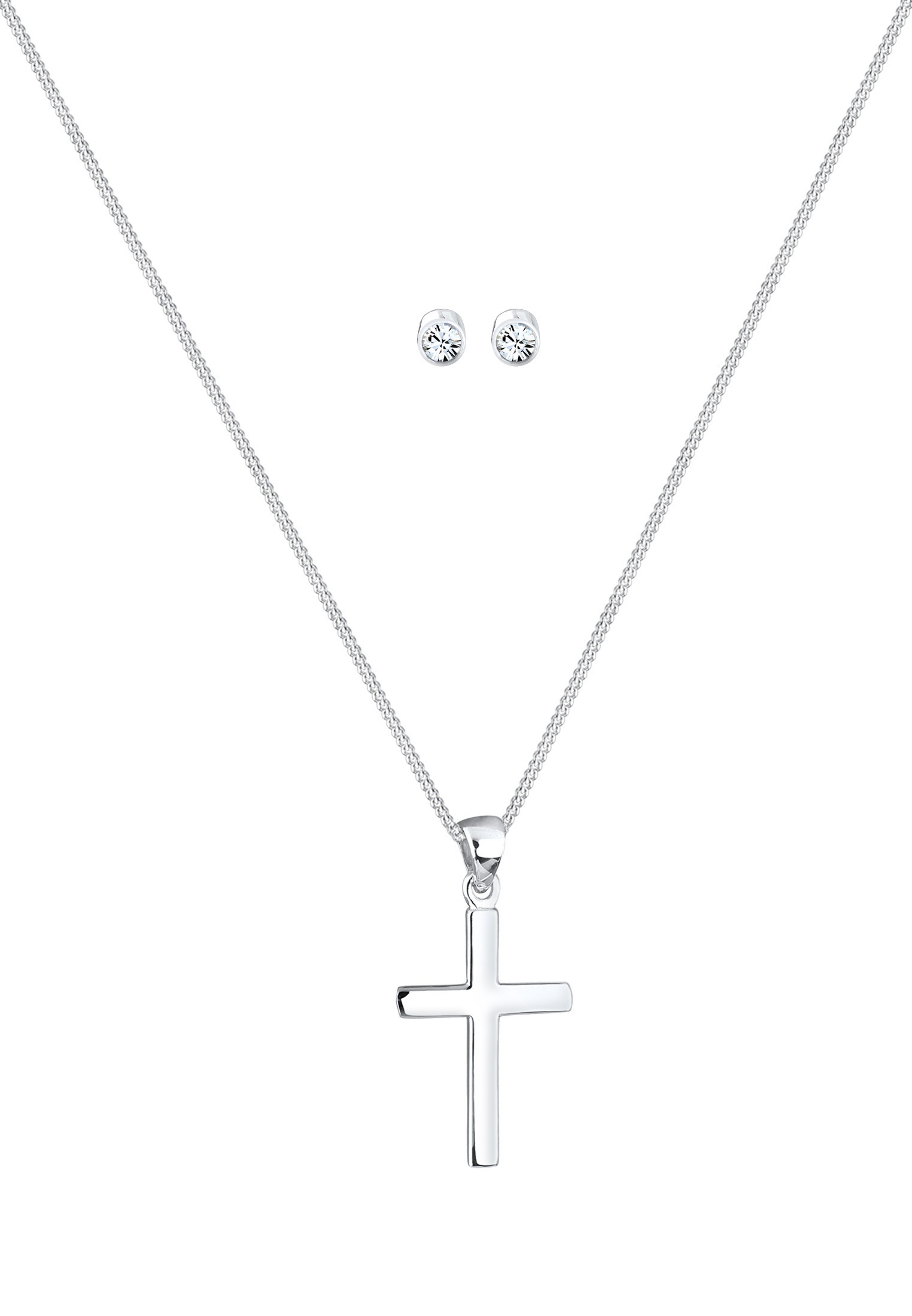 Elli Ohrring und Ketten Set »Schmuckset Kette Kreuz und Stecker 925 Silber, mit Kristallen von Swarovski®« ()