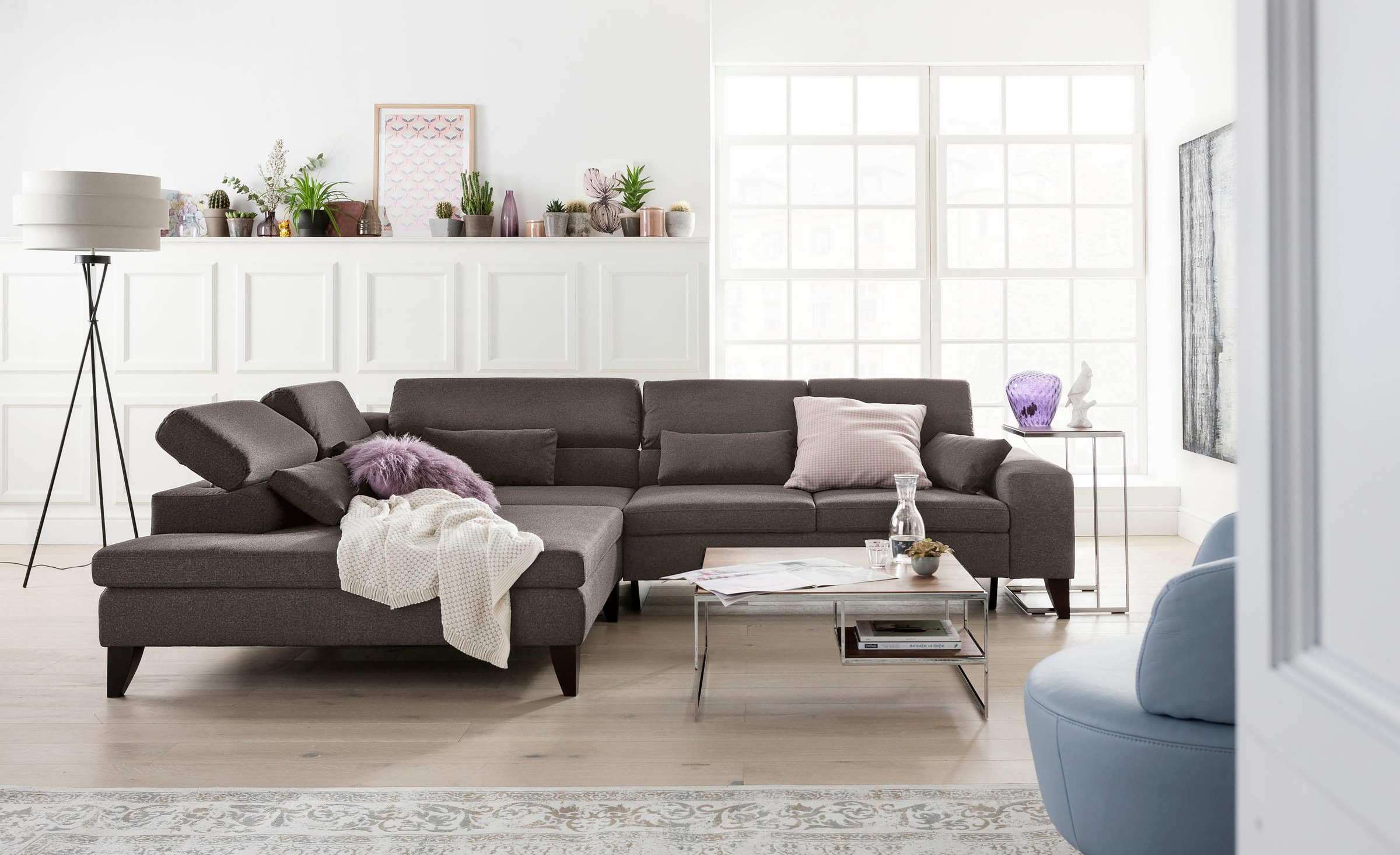GALLERY M branded by Musterring Ecksofa »Felicia L-Form«, mit Holzfuß, wahlweise mit manuellem oder motorischem Sitzvorzug