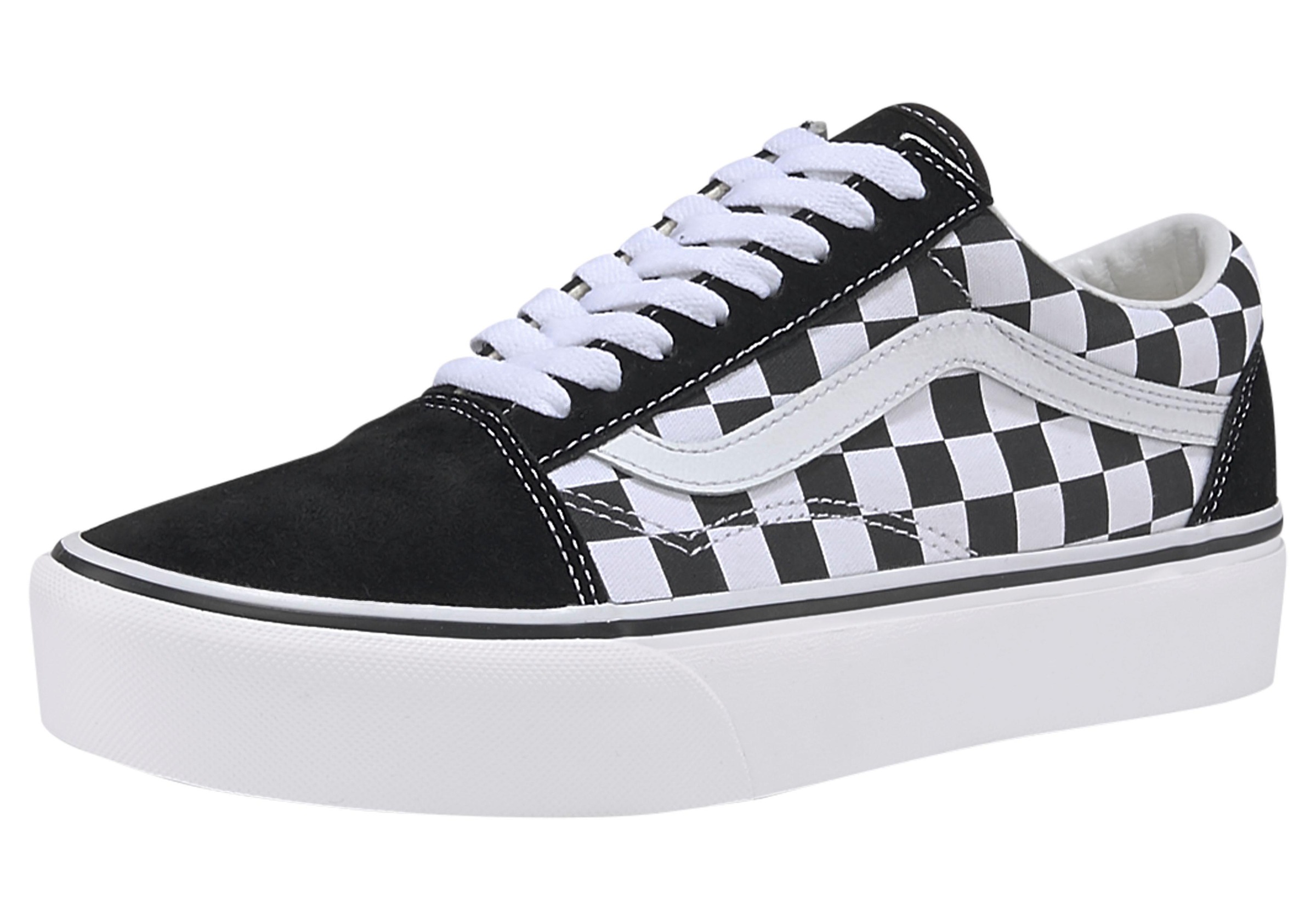 Vans, Damen, Plateausneaker »Old Skool Platform« aus textilem Canvas-Material, (Checkerboard)-black-true-white, 42, (Checkerboard)-black-true-white, 