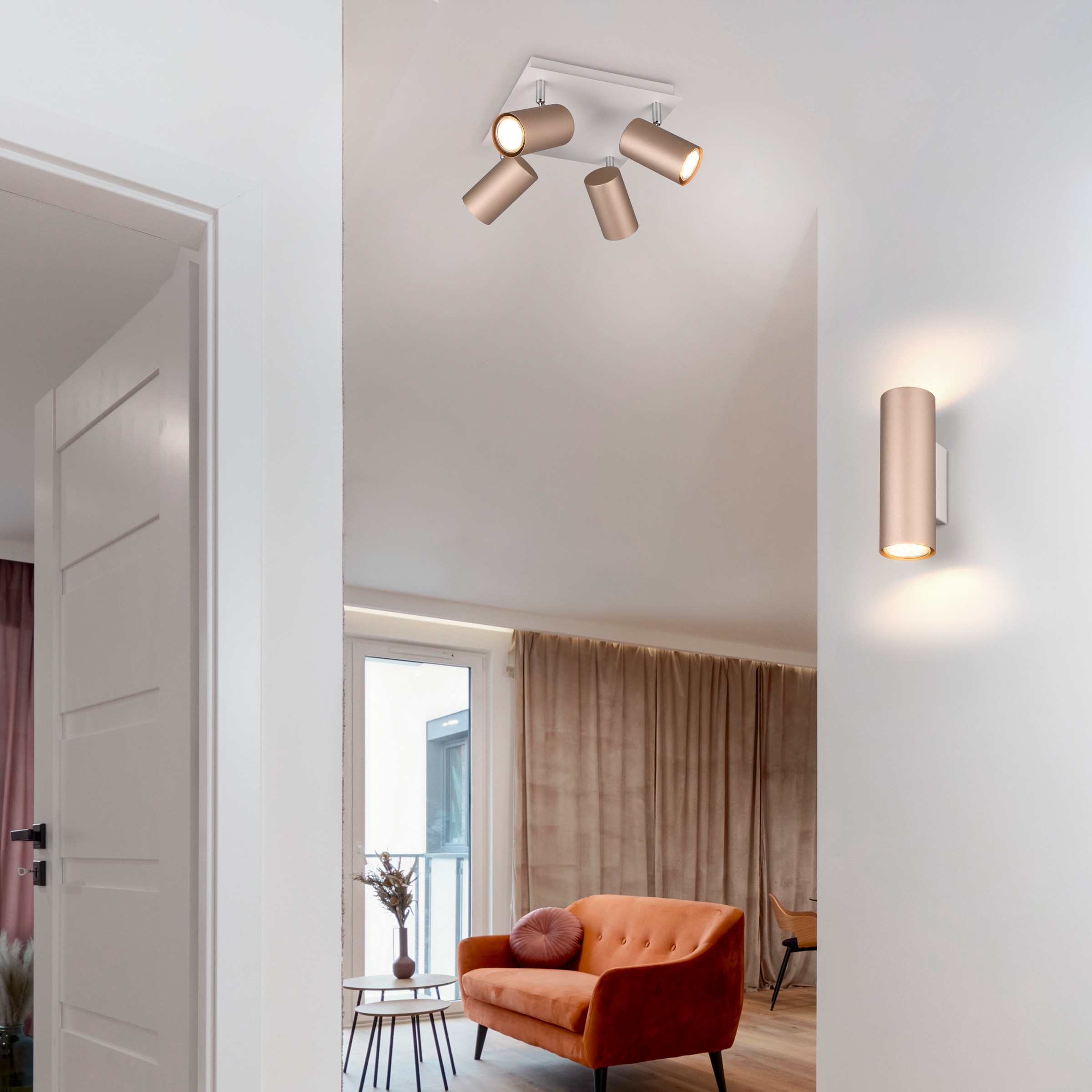 TRIO Leuchten Wandleuchte »MARLEY, 2-flammiger Wandstrahler mit up-and-down Licht, GU10 Wandspot« GU10 1 Stk. warmweiß - kaltweiß exkl 2xGU10 max 35W, Farbkombination coffee + warm grey, Höhe 18cm