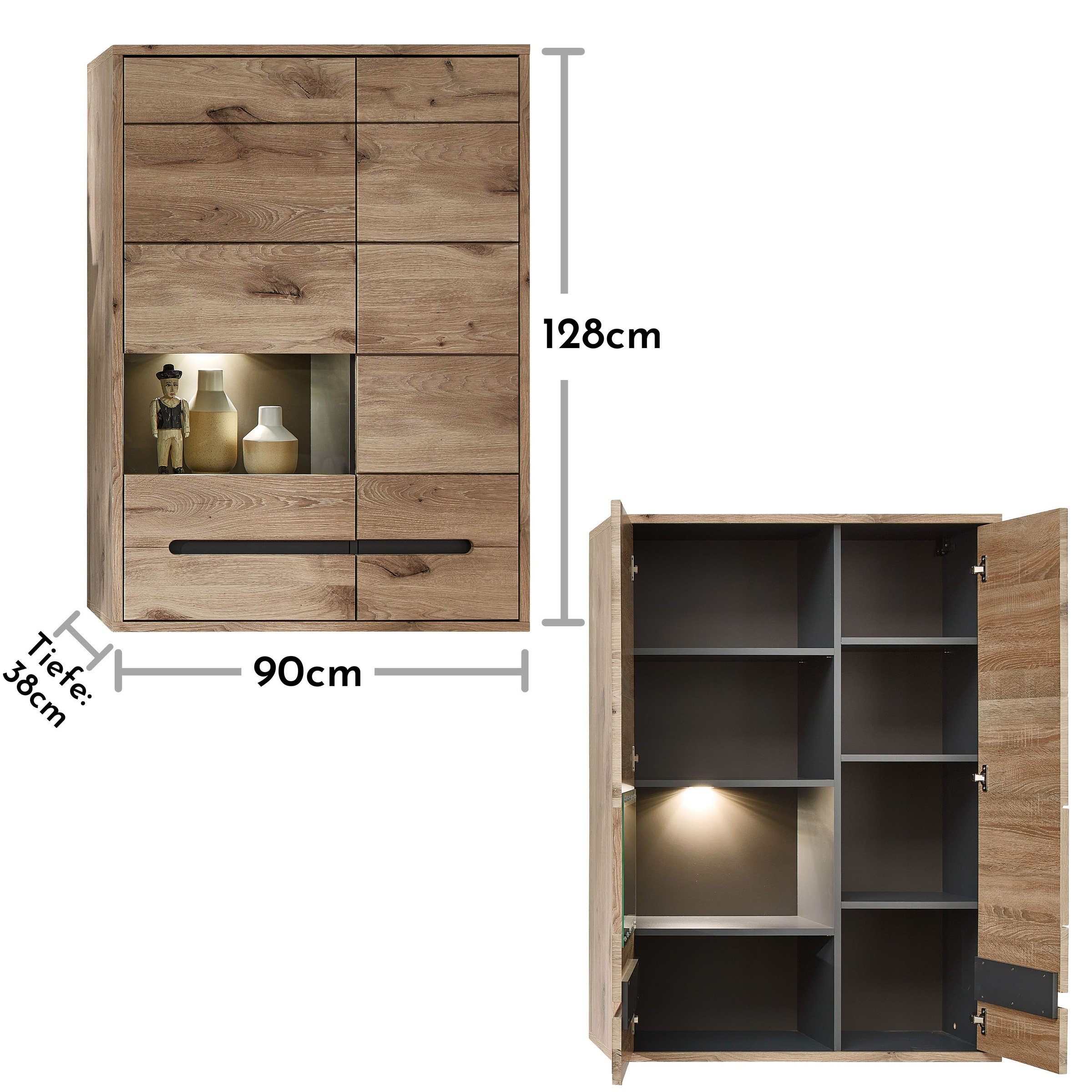 Innostyle Vitrine »BELLANO«, Viking Oak Nature