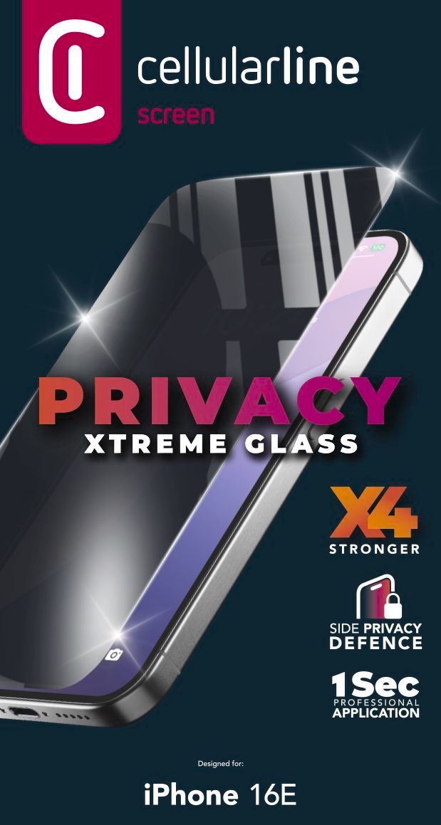 Cellularline Displayschutzglas »Privacy Xtreme Glass für Apple iPhone 16e«, für Apple iPhone 16e, Displayschutzfolie, Schutzfolie, Blickschutz, kratz- & stoßfest
