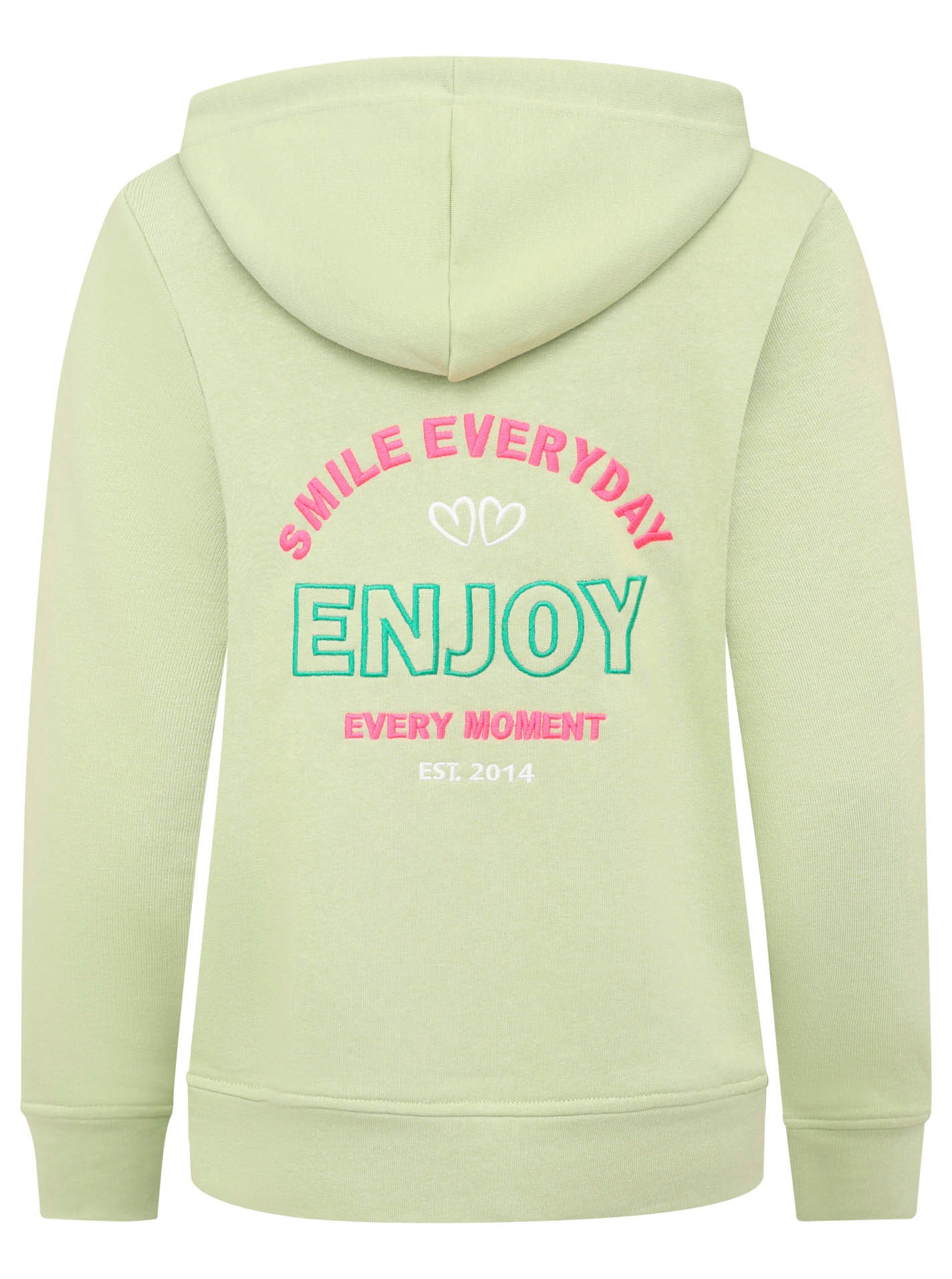 Zwillingsherz Hoodie »"Smile Everyday Enjoy"«, mit V-Ausschnitt und großer, gestickter Botschaft auf dem Rücken