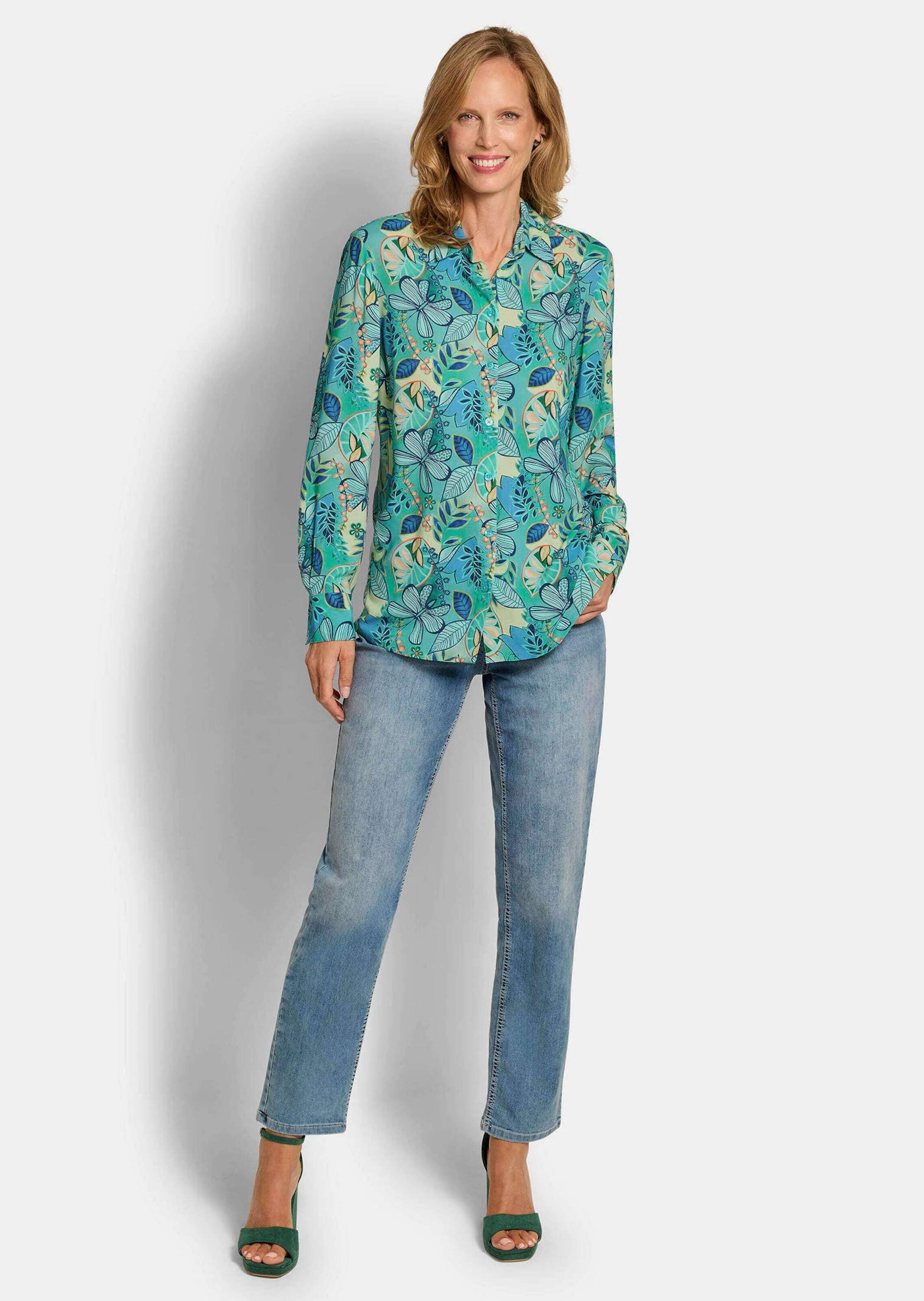 GOLDNER Kurzarmbluse »Blusenshirt mit floralem Print« figurschmeichelnde Schnittführung