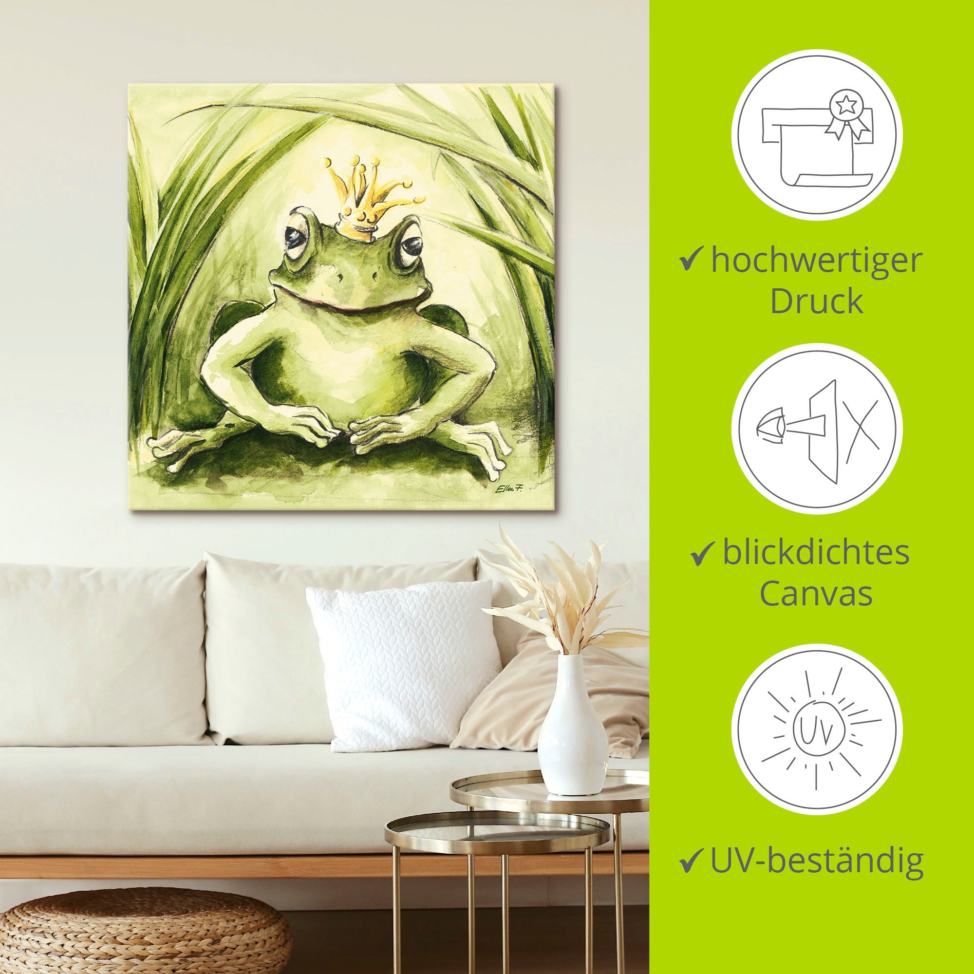 Artland Wandbild »Kleiner Frosch«, Geschichten & Märchen, (1 St.), als Alubild, Outdoorbild, Leinwandbild, Poster in verschied. Größen
