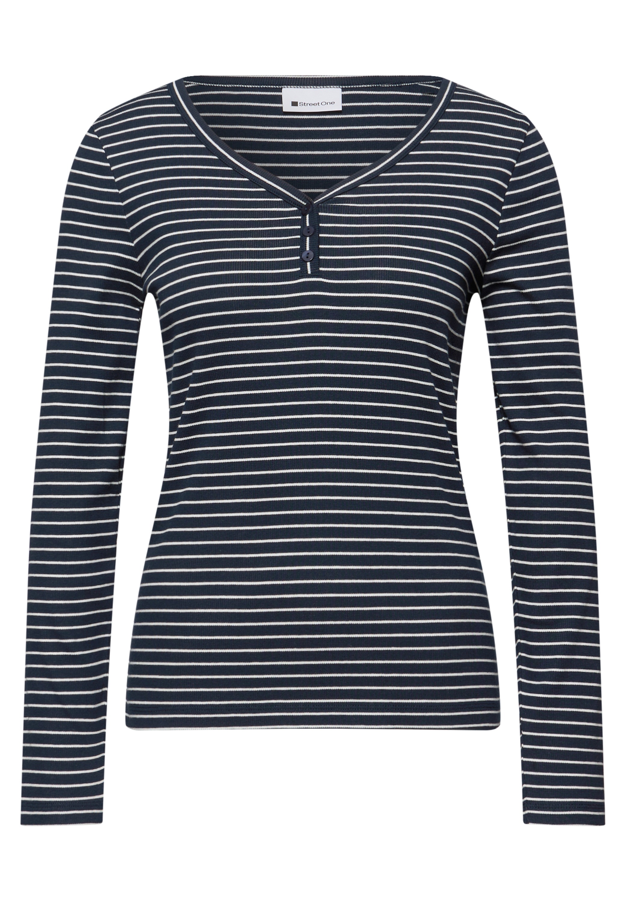 STREET ONE Langarmshirt im Streifen-Design und mit V-Ausschnitt