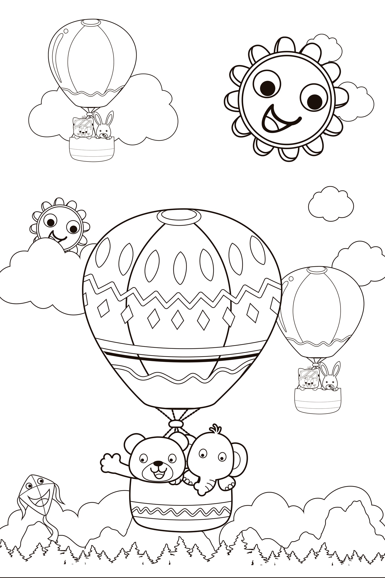 queence Bild »Ballonfahrt mit Bär und Elefant« Ballonfahren | Berge | Bär | Bären | Elefant | Elefanten | Figuren | Mädchen | Märchenbilder | klassische Fantasie 1 Stk. tlg. DIY Wandbild aus Dibond