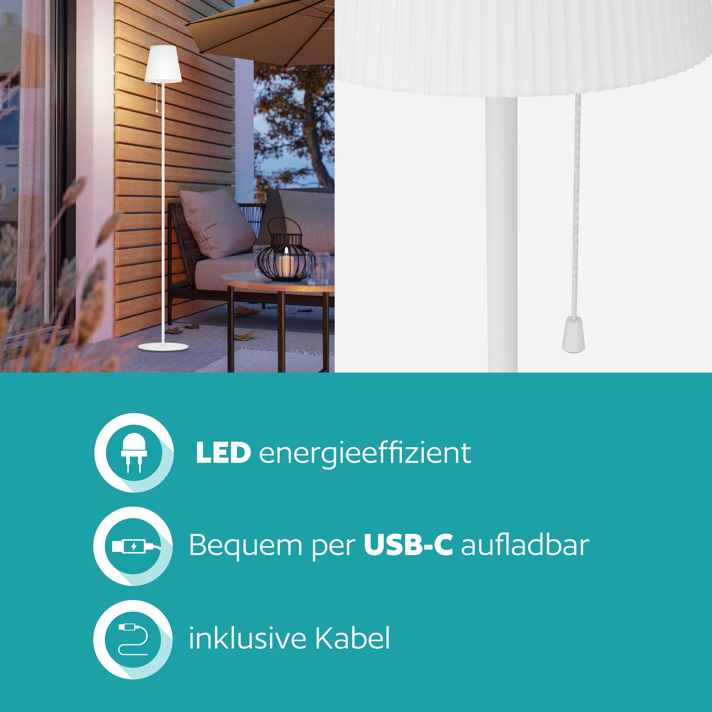 EGLO Stehlampe »SCORDIANO-L Stehlampe - Stahl - SOLAR-LED - 2,3W - IP44« LED-Modul 1 Stk. Kaltweiß | Neutralweiß | Warmweiß Standleuchte, Leselampe, Wohzimmer, Schlafzimmer, H120 x Ø13 cm