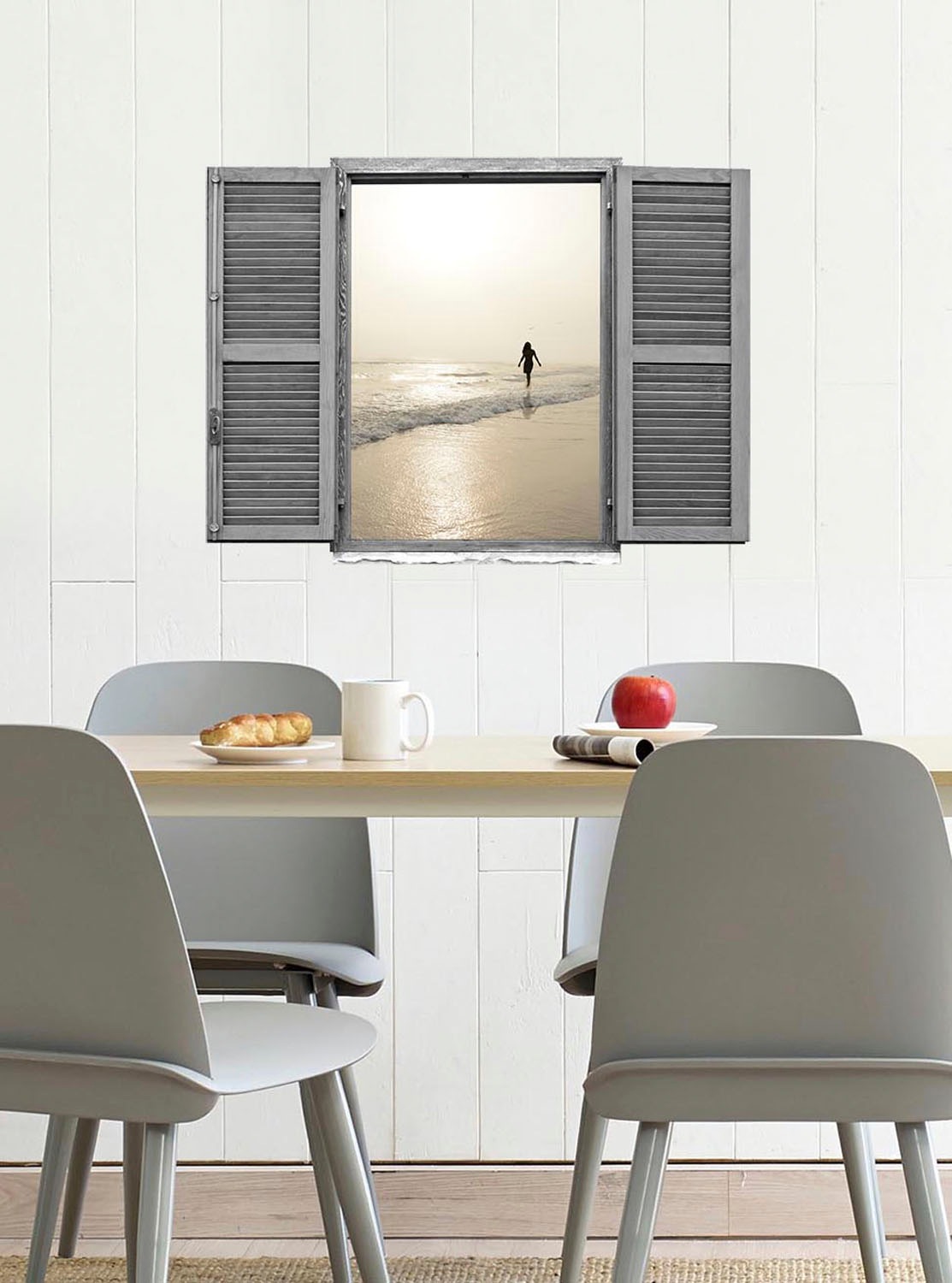 queence Wandtattoo »Frau am Strand«, (1 St.), Wandsticker, Wandbild, selbstklebend, 3D, Fenster