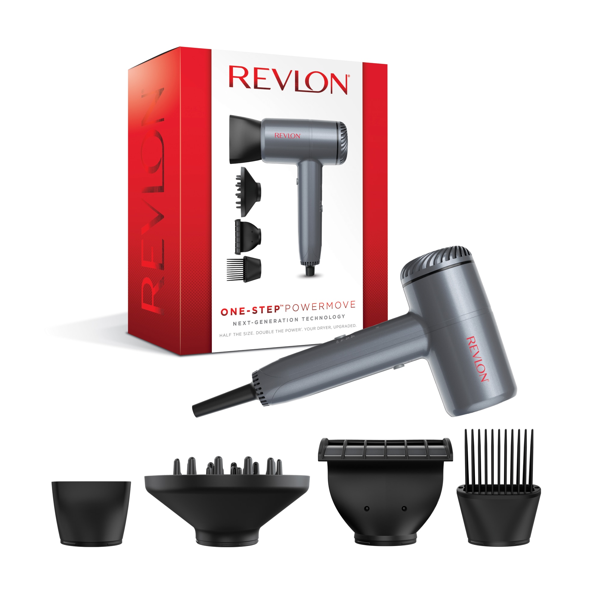 Revlon Haartrockner »One‑Step™ POWERMOVE - Technologie der nächsten Generation, RVDR5378E« 1.600 W 4 Aufsätze ultraleise & leicht bei doppelter Leistung; bürstenloser BLDC-Motor