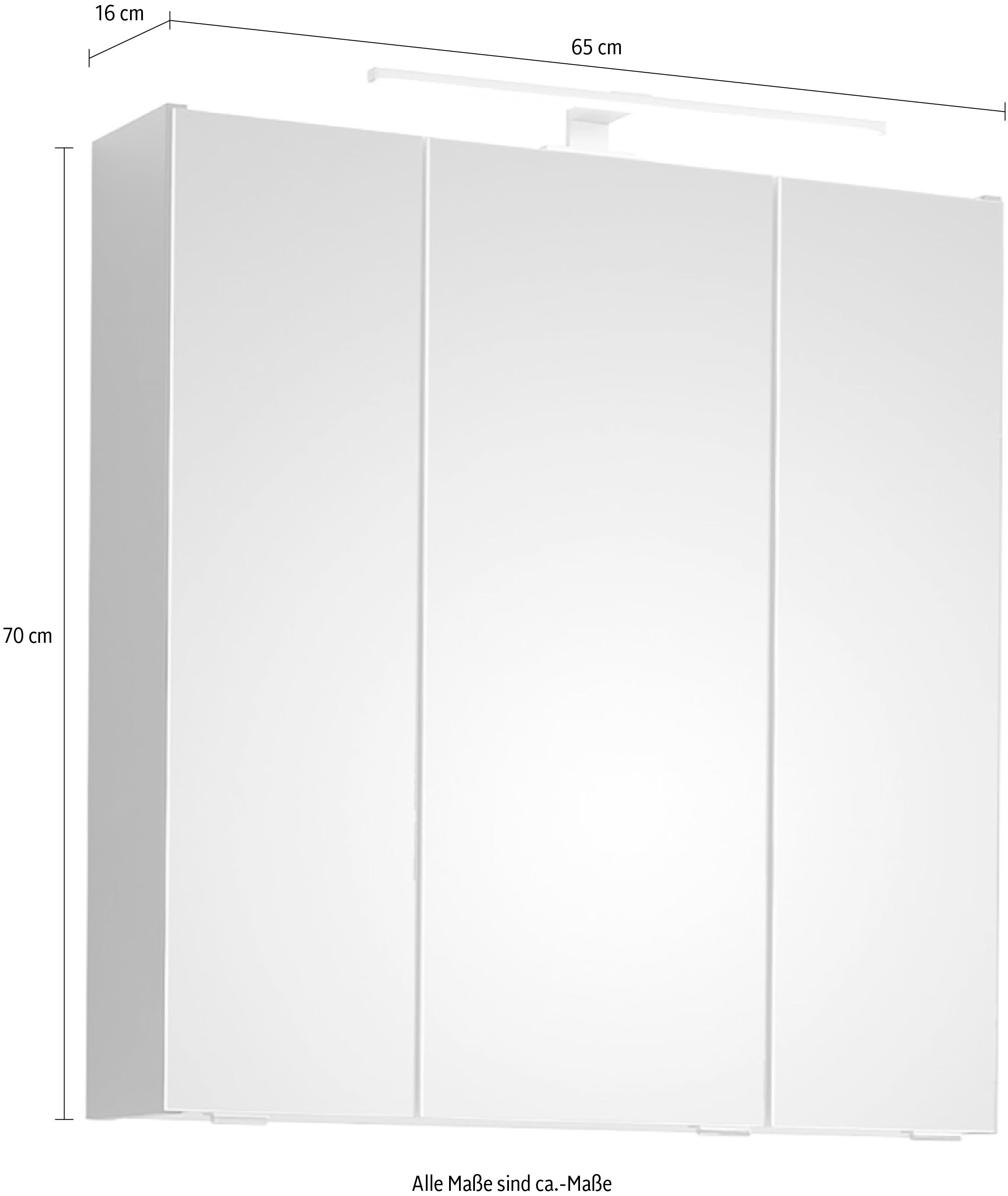 Saphir Spiegelschrank »Quickset 357 Badschrank, 3 Spiegeltüren, 6 Einlegeböden, 65 cm breit«, inkl. LED-Beleuchtung, Türdämpfer, Schalter-/Steckdosenkombination
