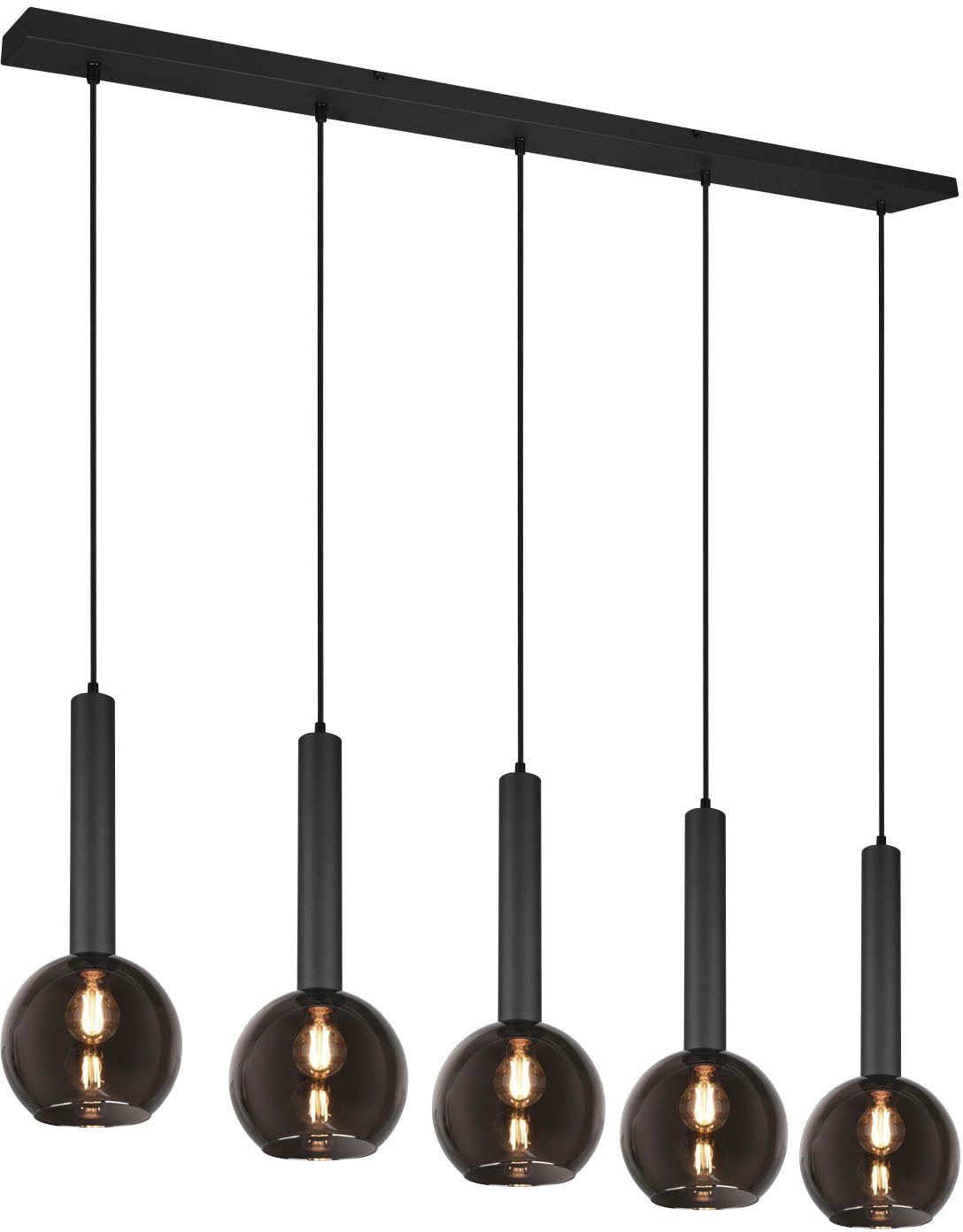 TRIO Leuchten Pendelleuchte »Clayton«, 5 flammig, Leuchtmittel E27 | ohne Leuchtmittel, Hängelampe höhenverstellbar bis 150cm, Glas rauchfarbig, exkl 5xE27