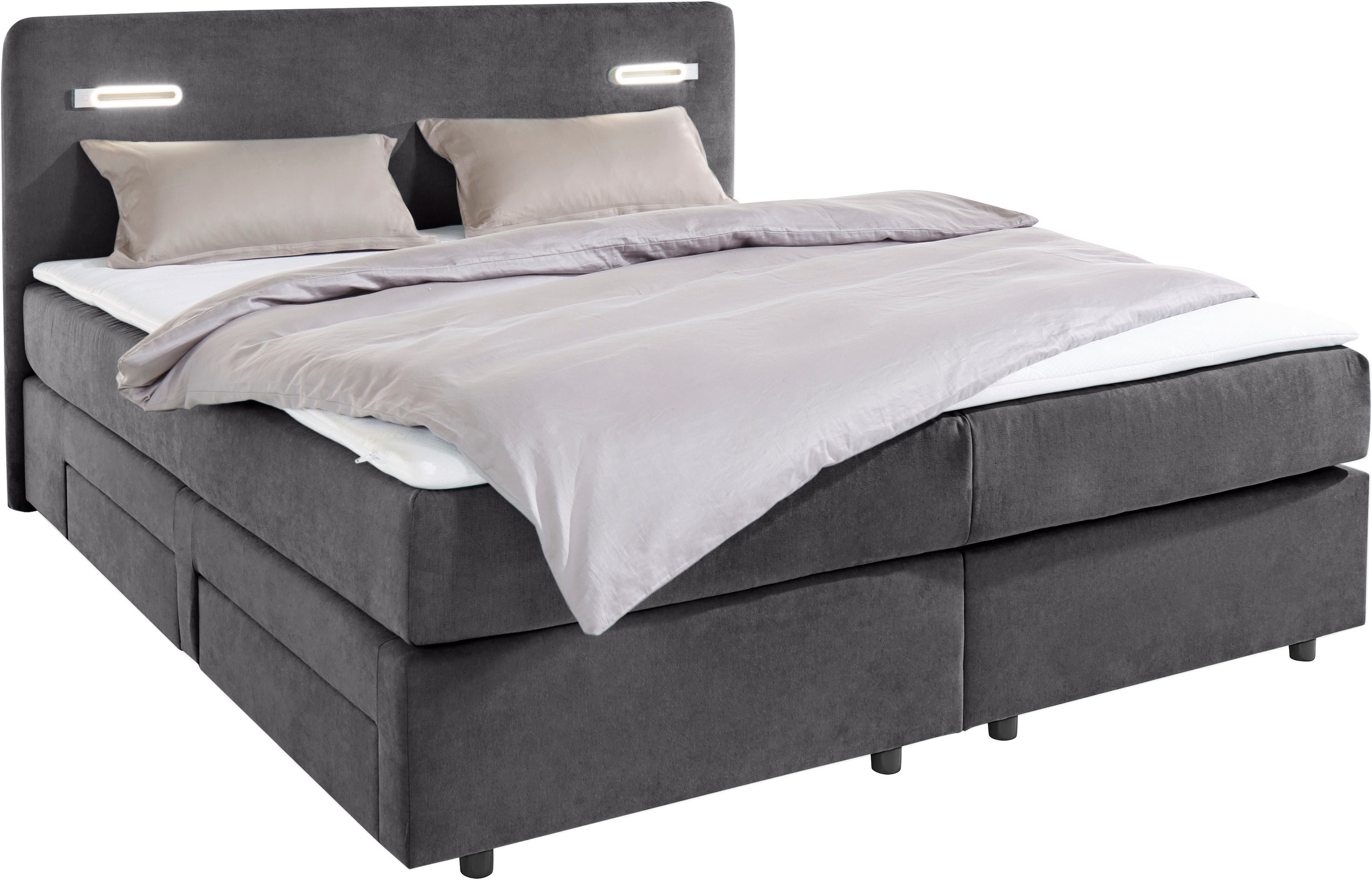 INOSIGN Boxbett »Luan«, Schubkästen, LED-Beleuchtung und Topper, in Breite 120 cm und 180 cm