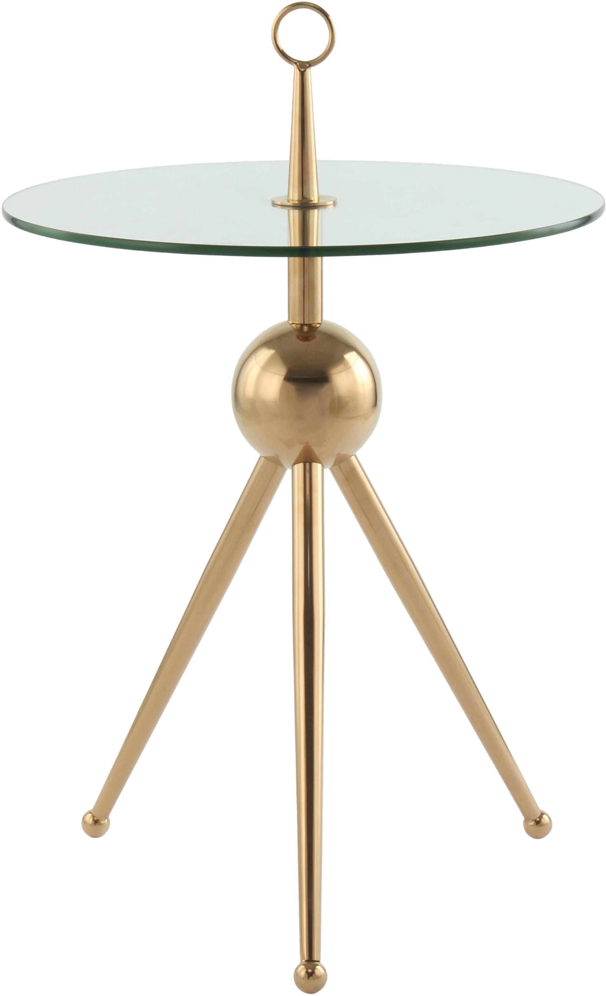 Kayoom Beistelltisch "Ontario 325, Runde Glasplatte aus Sicherheitsglas, 100% Edelstahl" 1 Stk. tlg. Minimalistisch, Gestell in Tripod-Design, mit Tragering