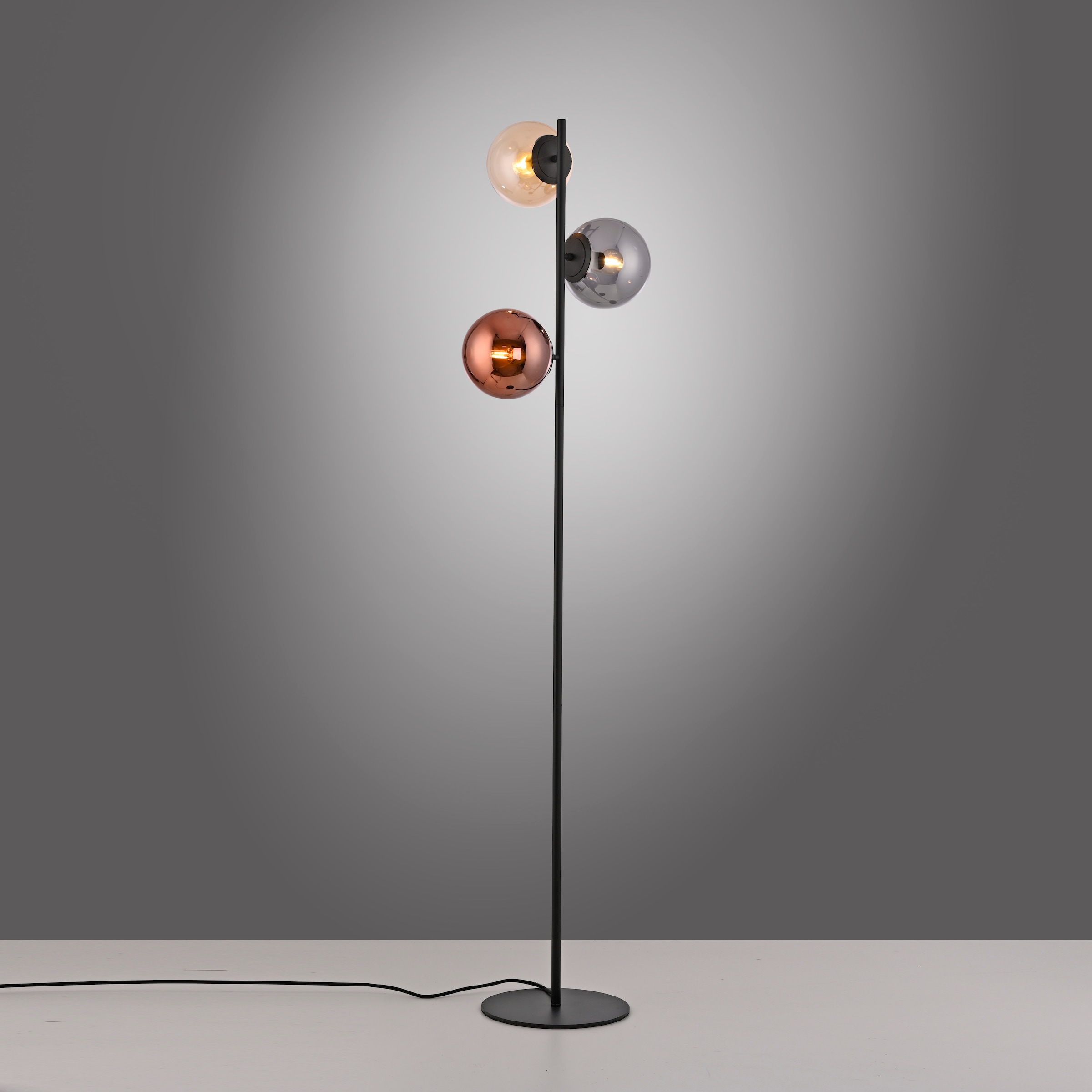 JUST LIGHT Stehlampe »SHINY« E14 1 Stk. Exklusive E14, Fußschalter, Kupfer-/Amber-/Rauchglas verspiegelt