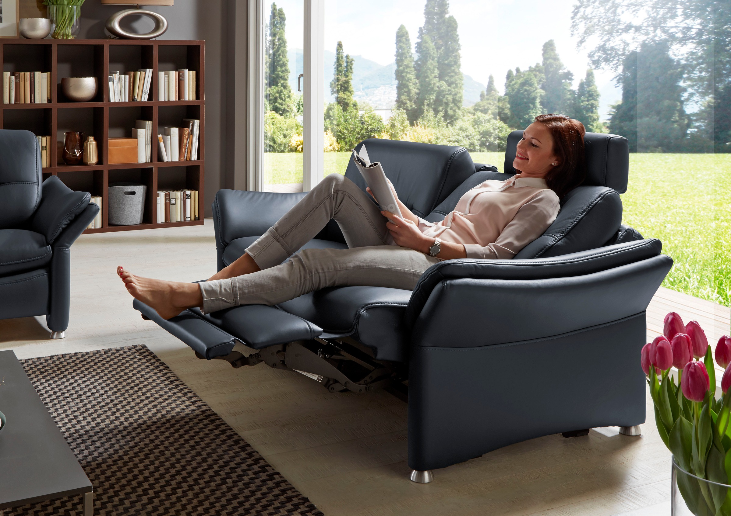 HUKLA 2,5-Sitzer »HU-SF15058 Ledersofa, Breite 194 cm«, aus Leder, optional Kopfstütze u. WallAway-Funktion
