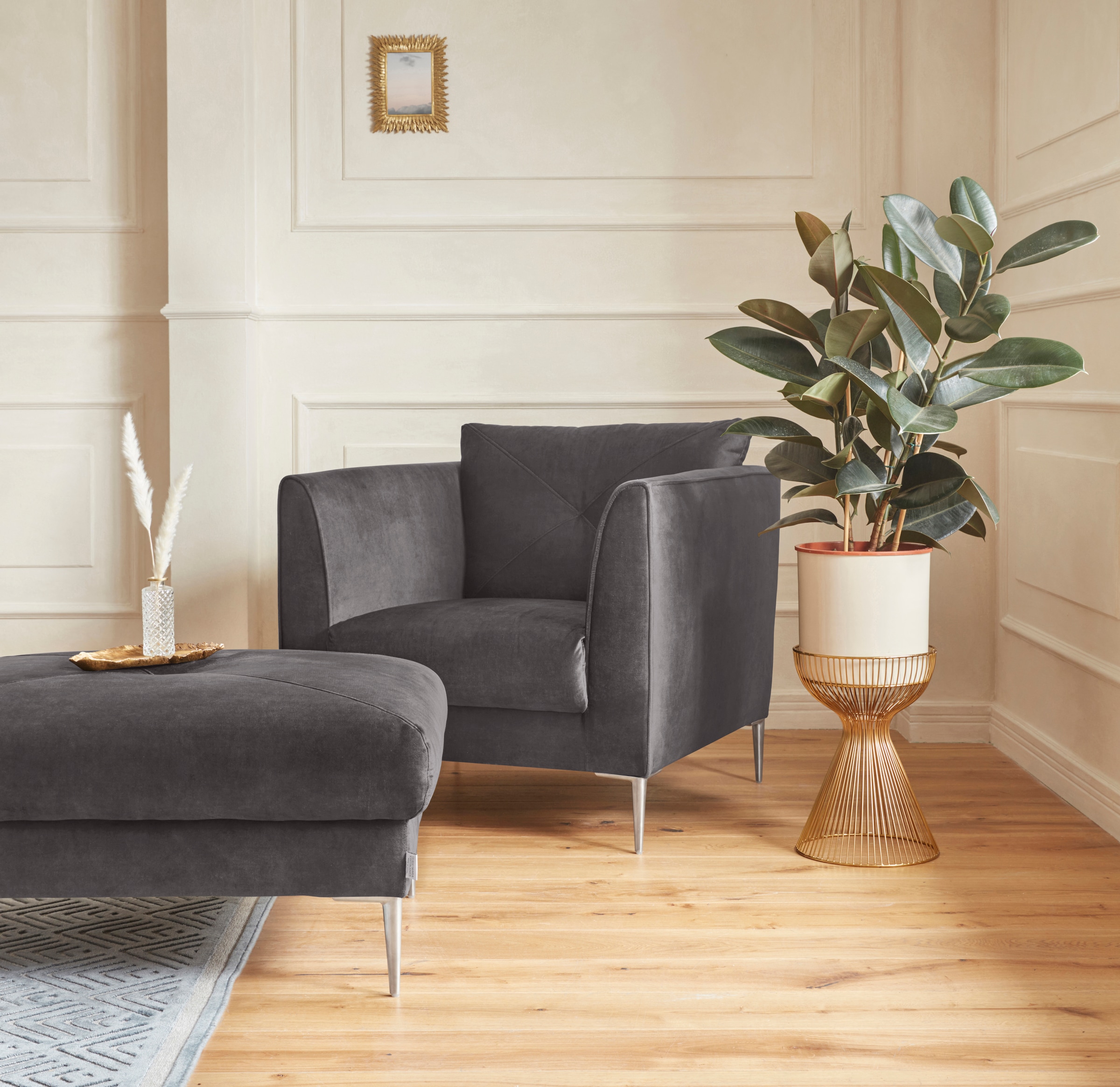 Guido Maria Kretschmer Home&Living Sessel »Chilltime, Loungesessel, Komfortsitzhöhe 46cm, Breite 85cm, bequem«, mit eleganter Kreuznaht im Rückenkissen