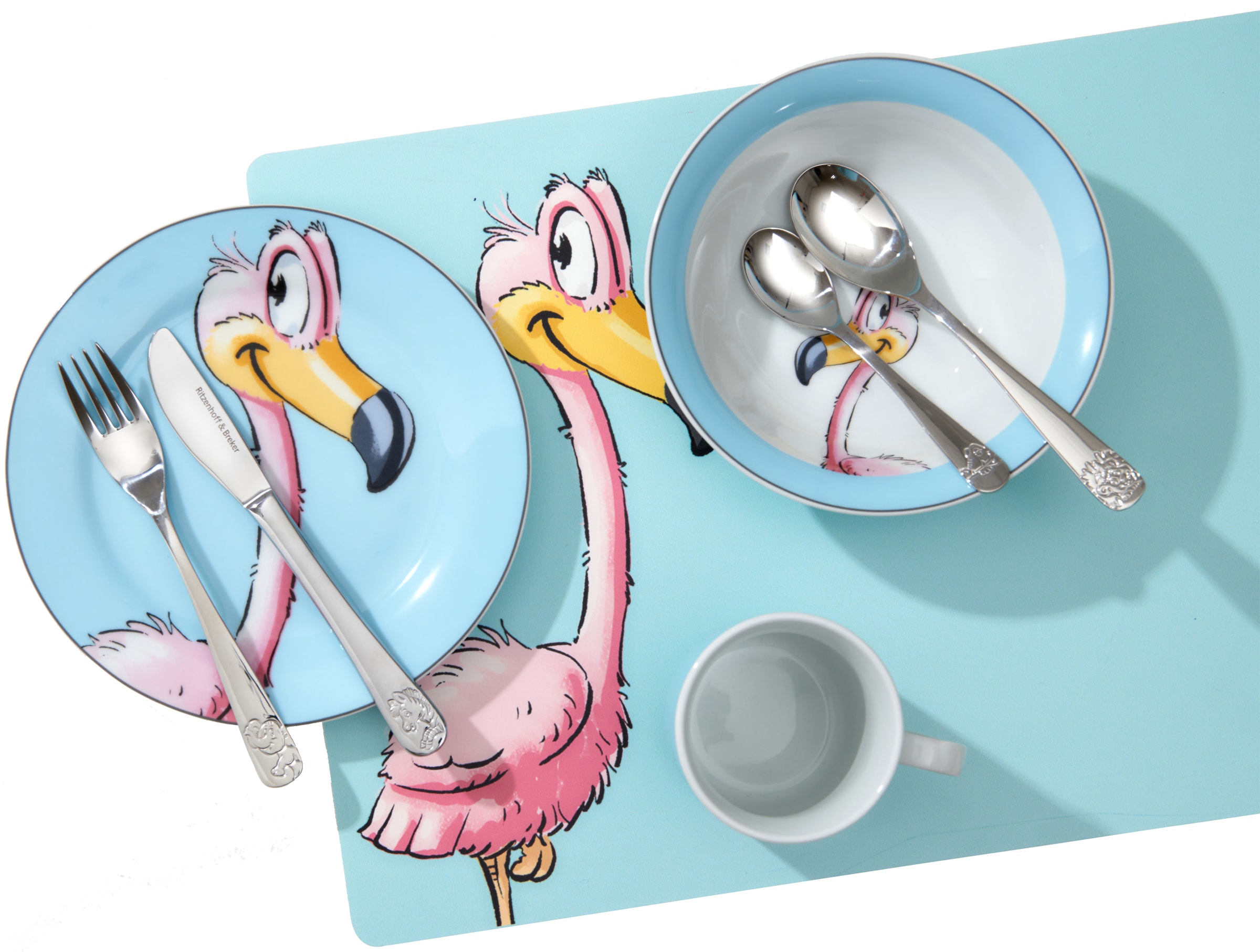 Ritzenhoff & Breker Kindergeschirr-Set »Happy Zoo, Flo«, (Set, 3 tlg.), mit Flamingo-Dekor, 3 Teile, für 1 Person